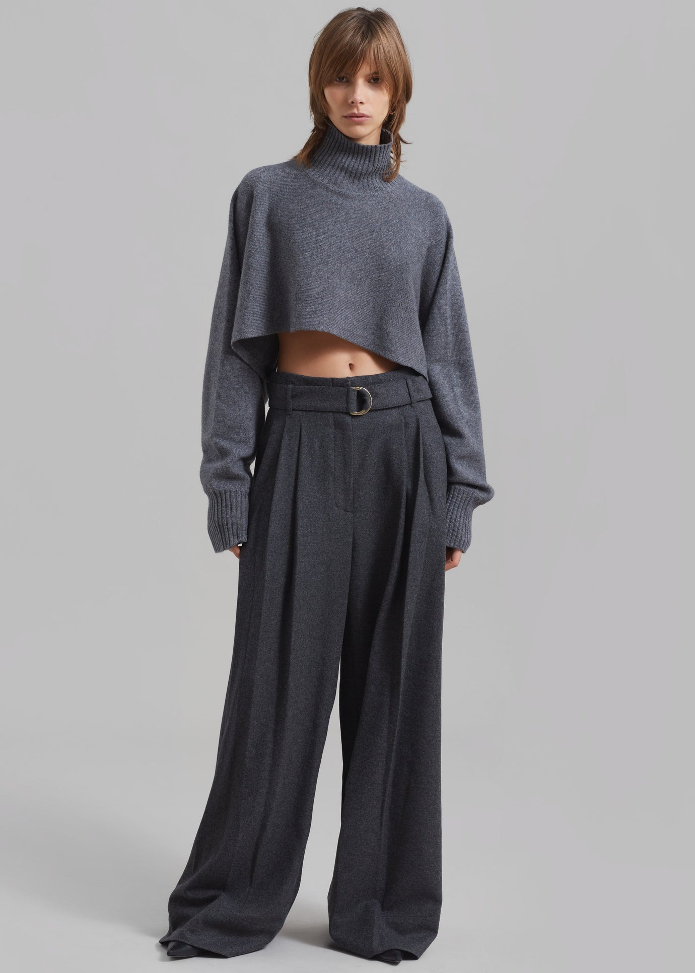 3.1 Phillip Lim Flannel Oversized Pleated Belted Pants - Charcoal