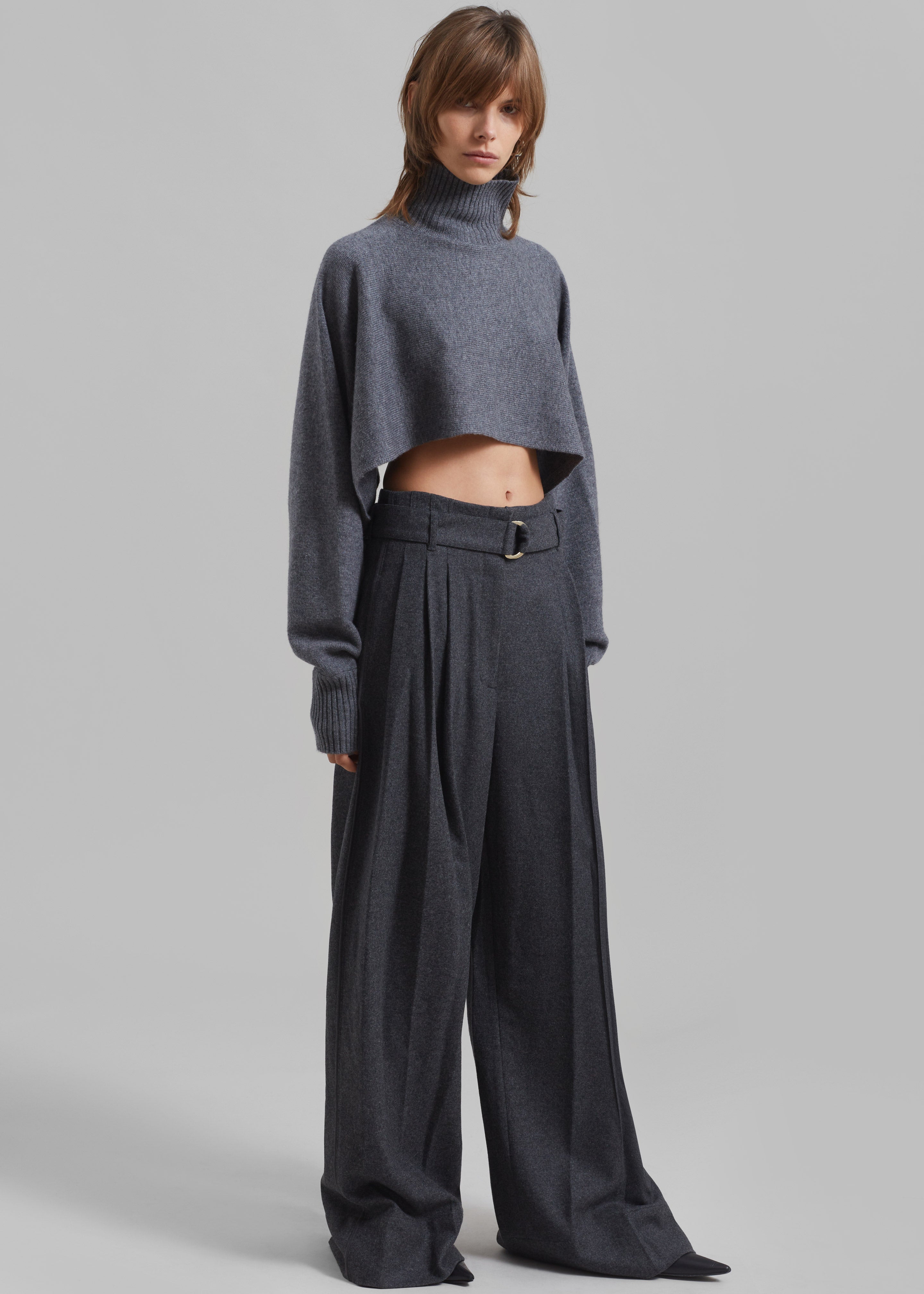 3.1 Phillip Lim Flannel Oversized Pleated Belted Pants - Charcoal - 6