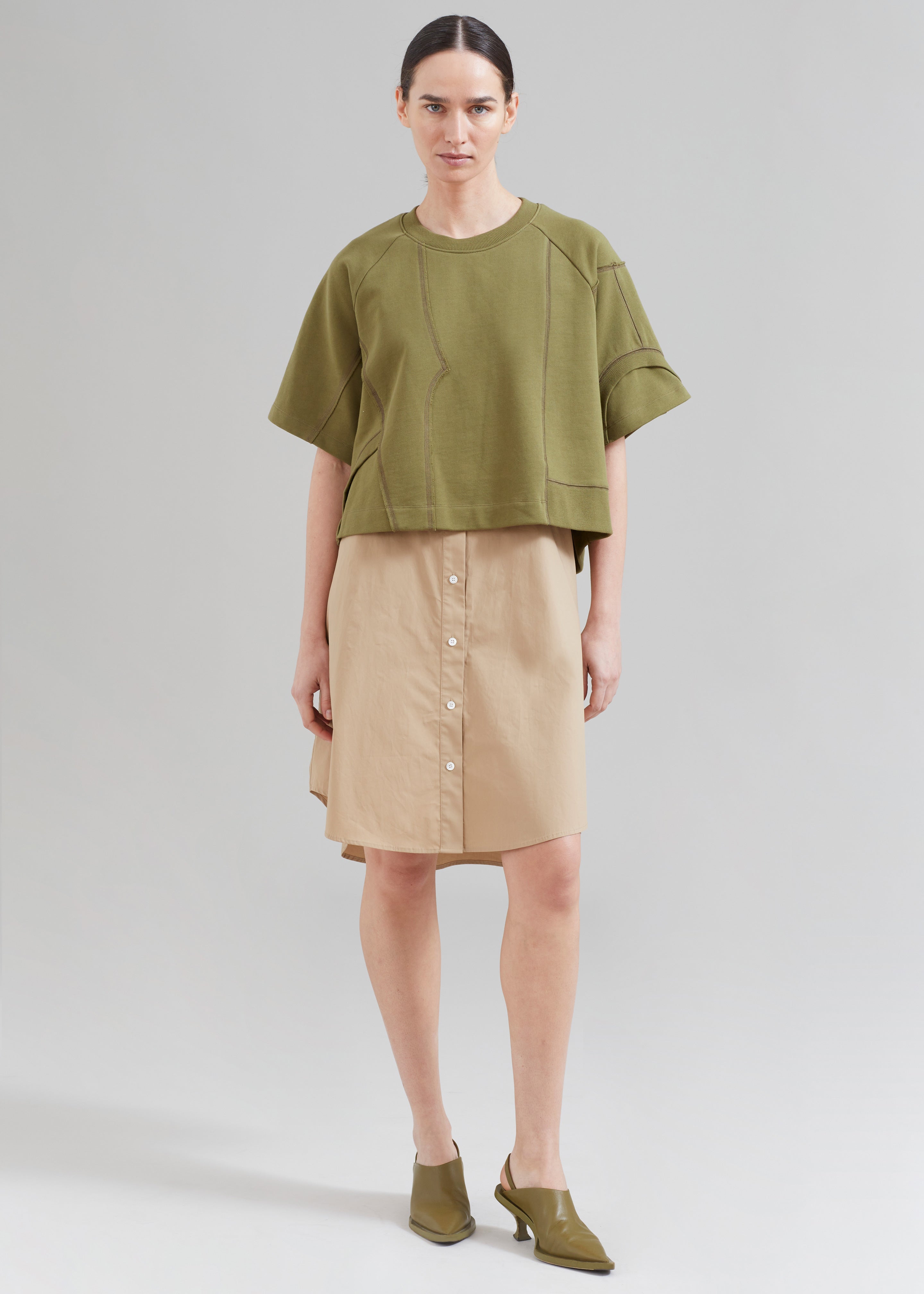 3.1 Phillip Lim Patched Sweatshirt Combo Dress - Olive Multi - 4
