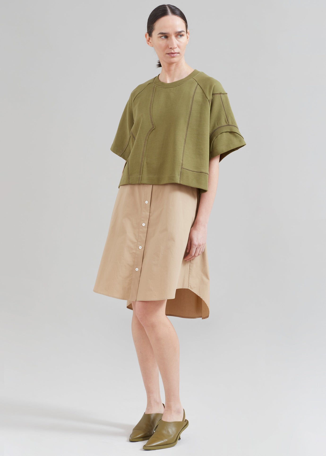 3.1 Phillip Lim Patched Sweatshirt Combo Dress - Olive Multi