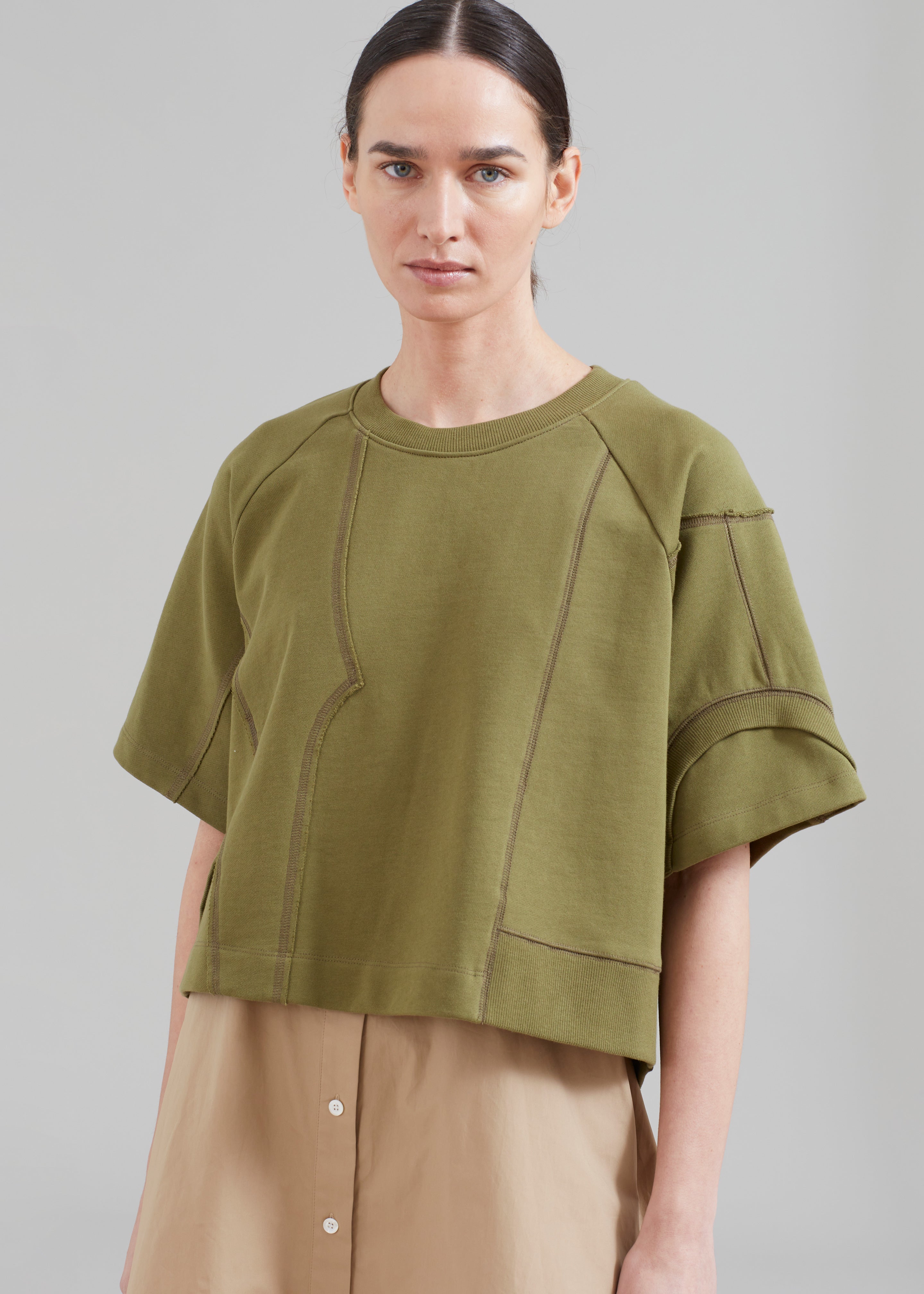 3.1 Phillip Lim Patched Sweatshirt Combo Dress - Olive Multi - 3
