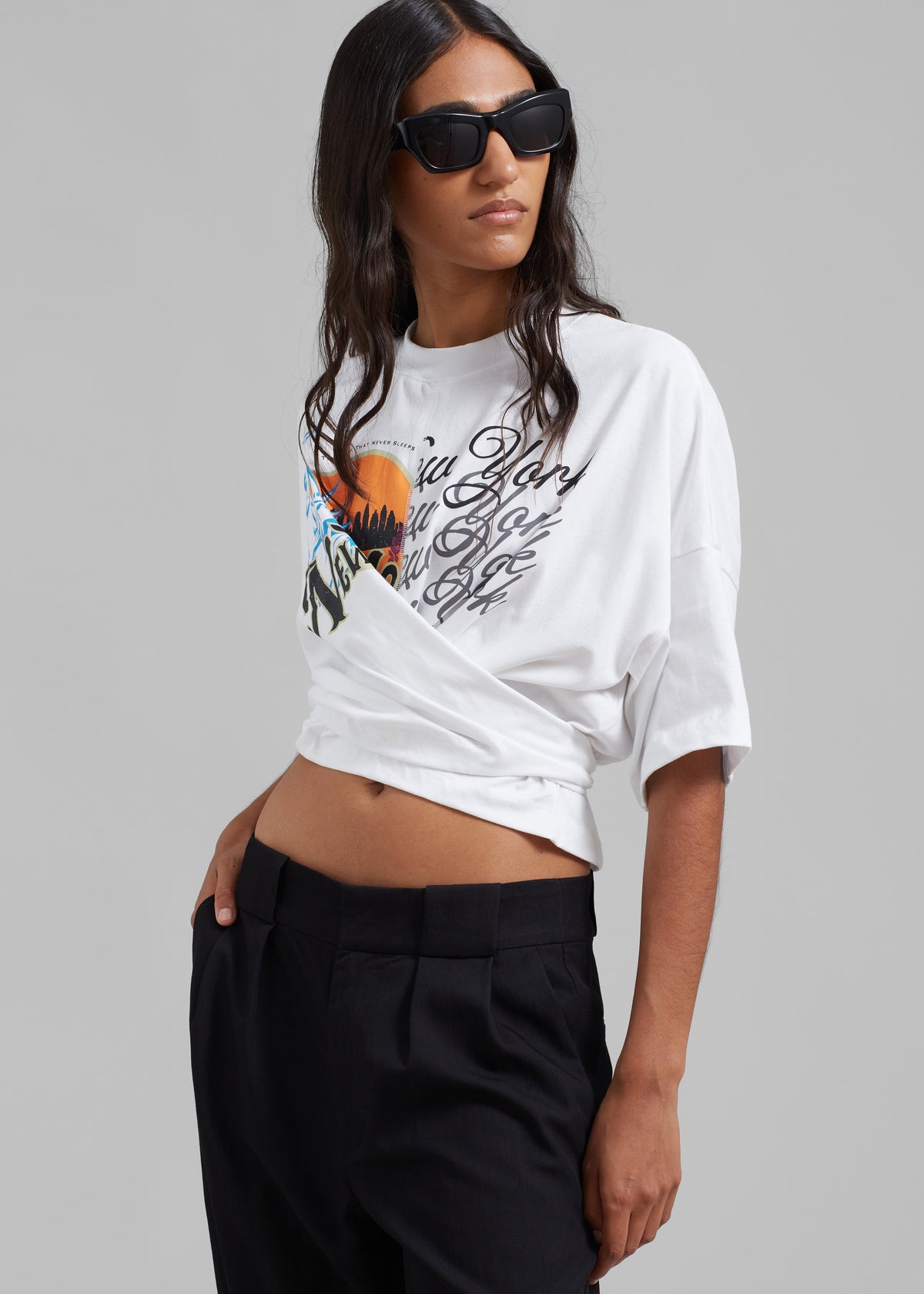 3.1 Phillip Lim We Are NY Twisted Tie Back T-Shirt - White Multi - 3