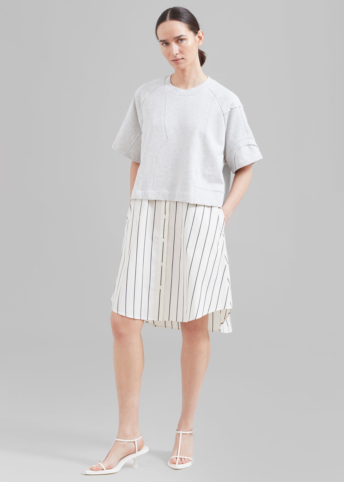 3.1 Phillip Lim Patched Sweatshirt Combo Dress - Ash Multi - 5