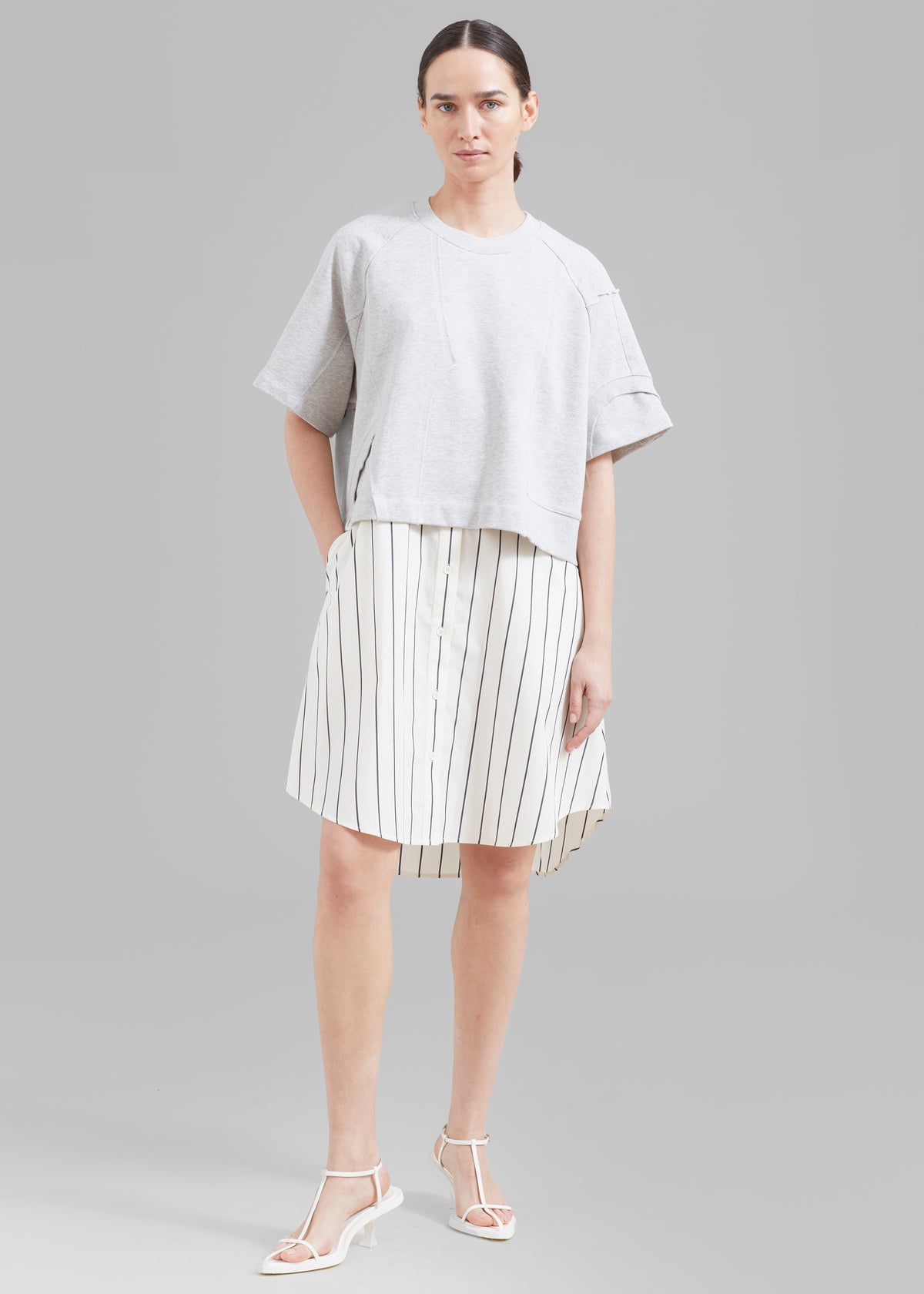 3.1 Phillip Lim Patched Sweatshirt Combo Dress - Ash Multi - 3