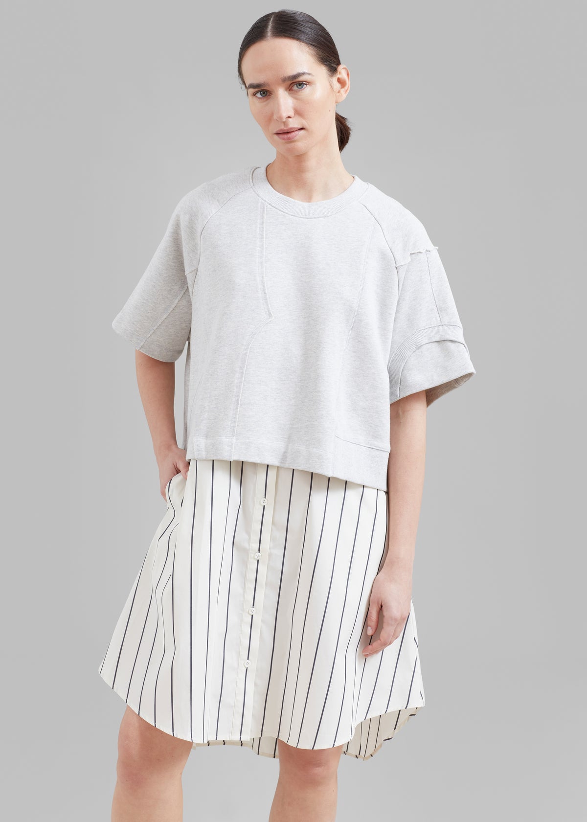 3.1 Phillip Lim Patched Sweatshirt Combo Dress - Ash Multi - 6