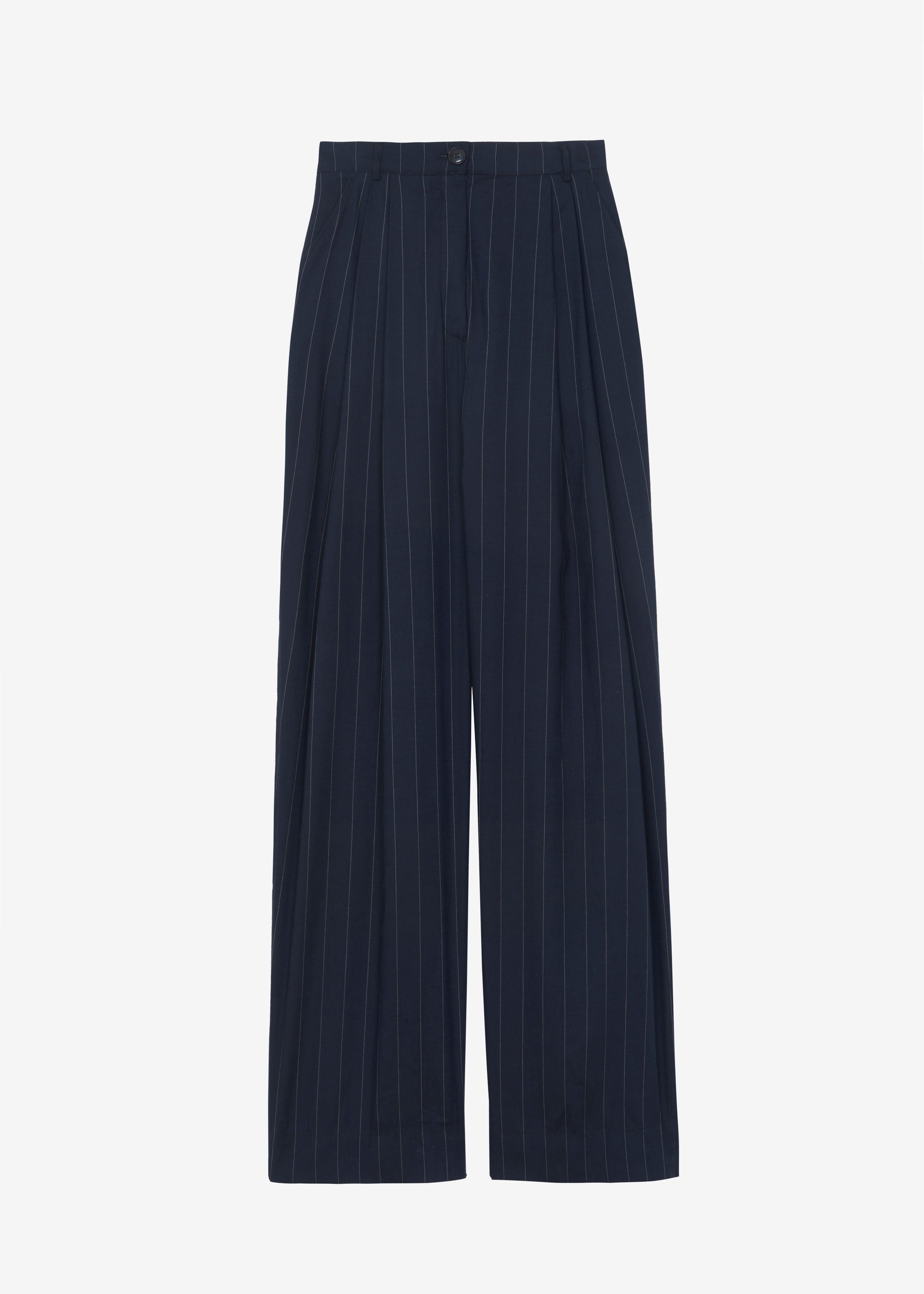 Piper Pleated Trousers - Navy/Beige Pinstripe - 8