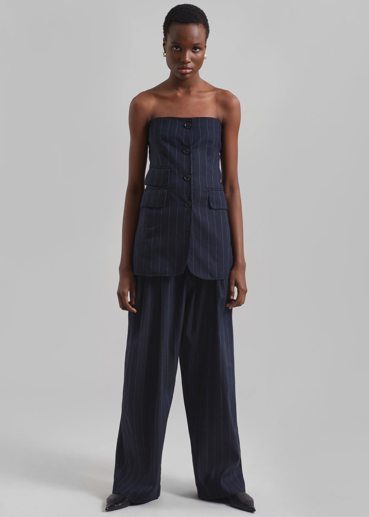 Piper Pleated Trousers - Navy/Beige Pinstripe - 6