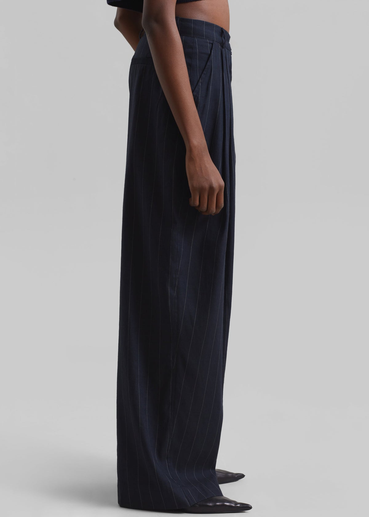 Piper Pleated Trousers - Navy/Beige Pinstripe - 5