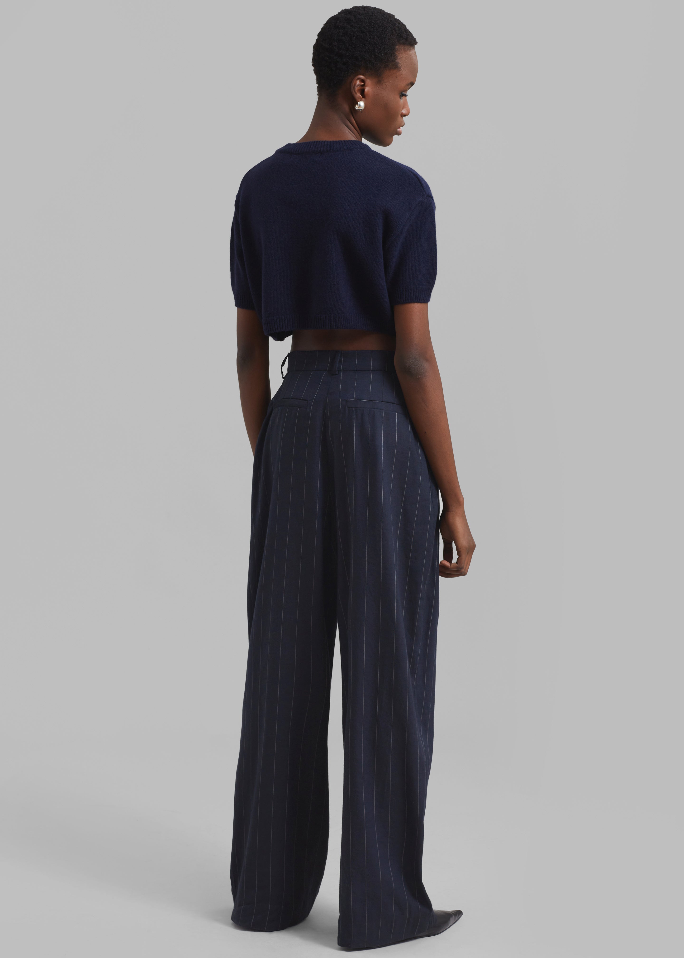 Piper Pleated Trousers - Navy/Beige Pinstripe - 7