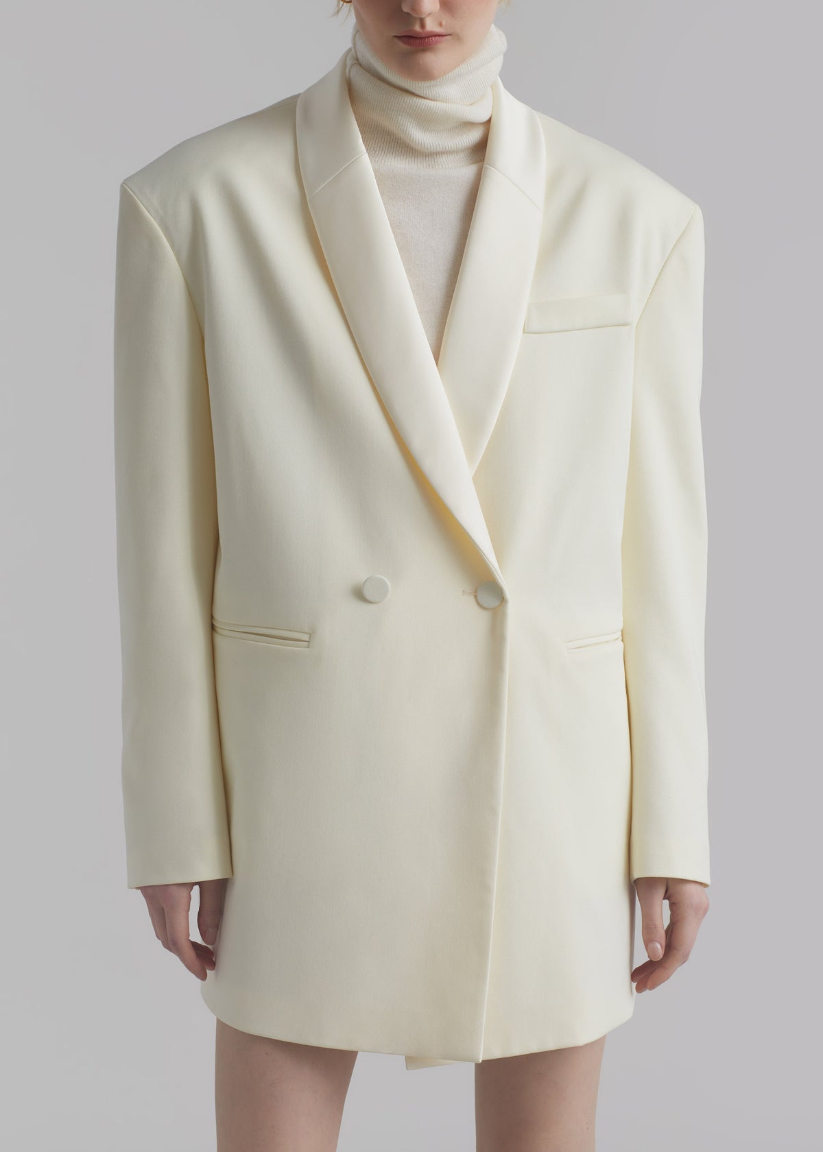 Poppy Satin Collar Blazer - Cream - 4