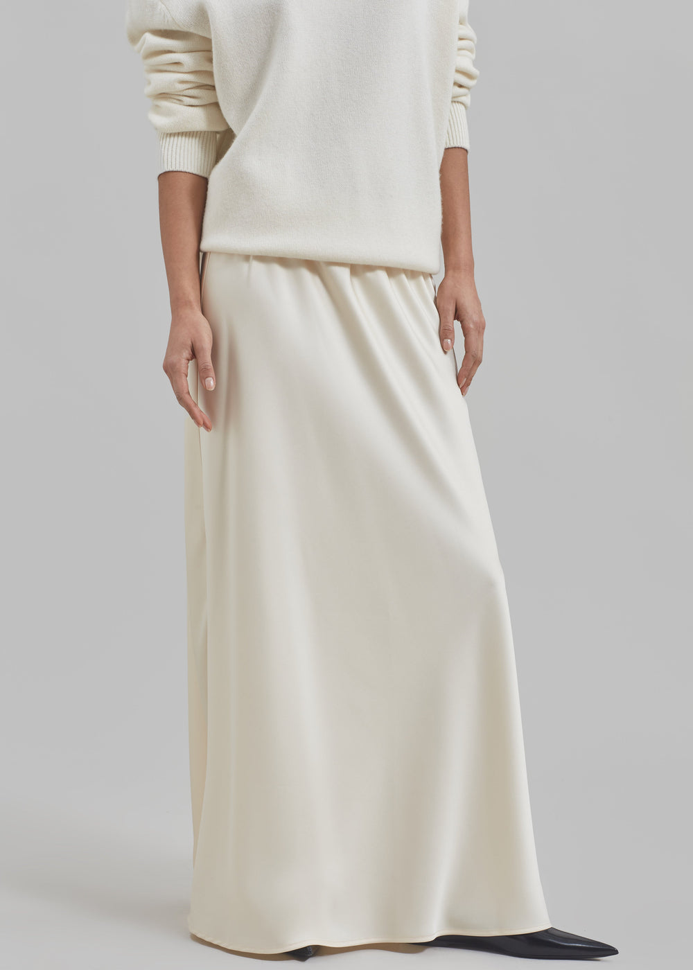 Priscilla Maxi Satin Skirt - Cream - 1