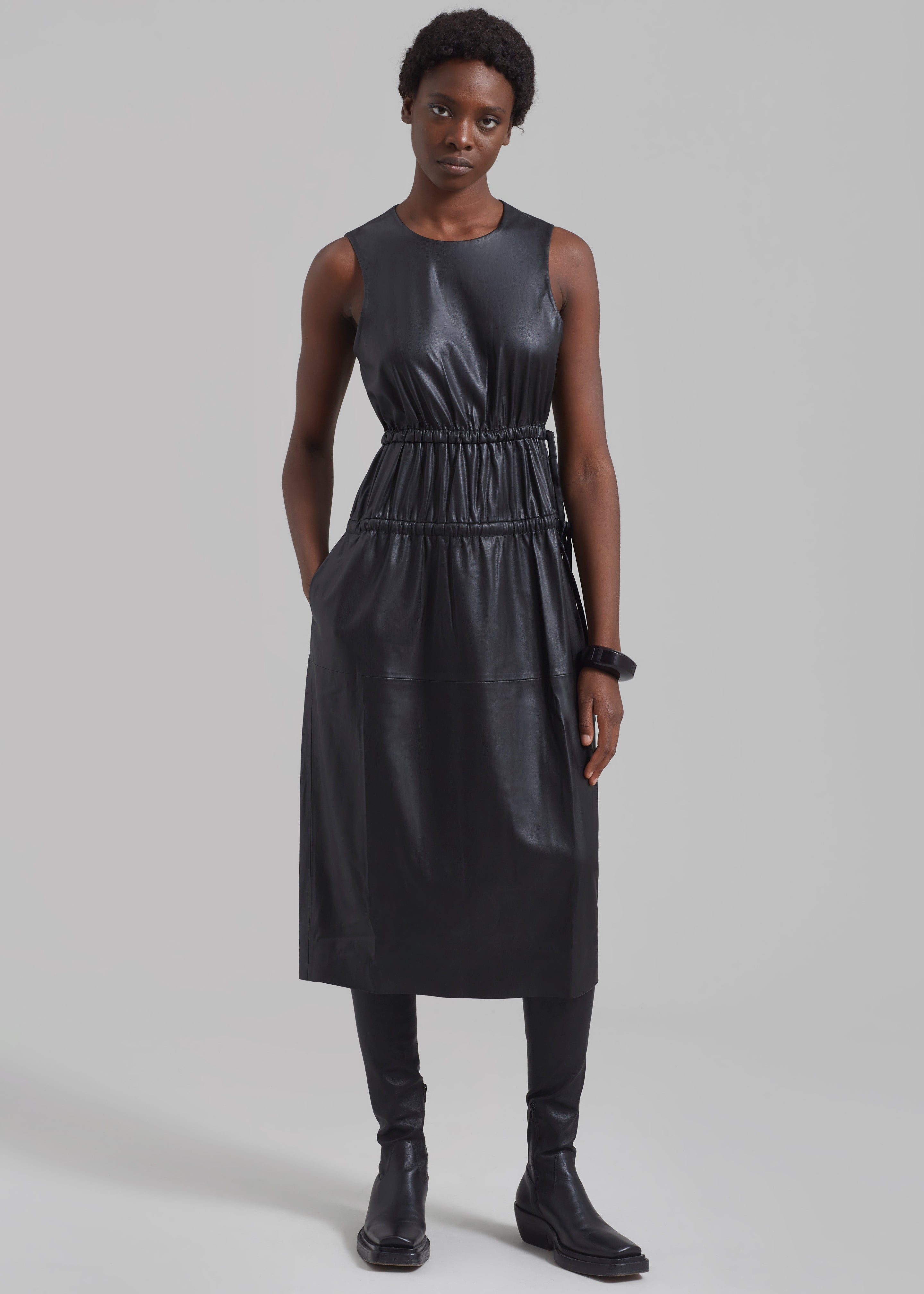 Proenza Schouler White Label Faux Leather Drawstring Dress - Black - 1