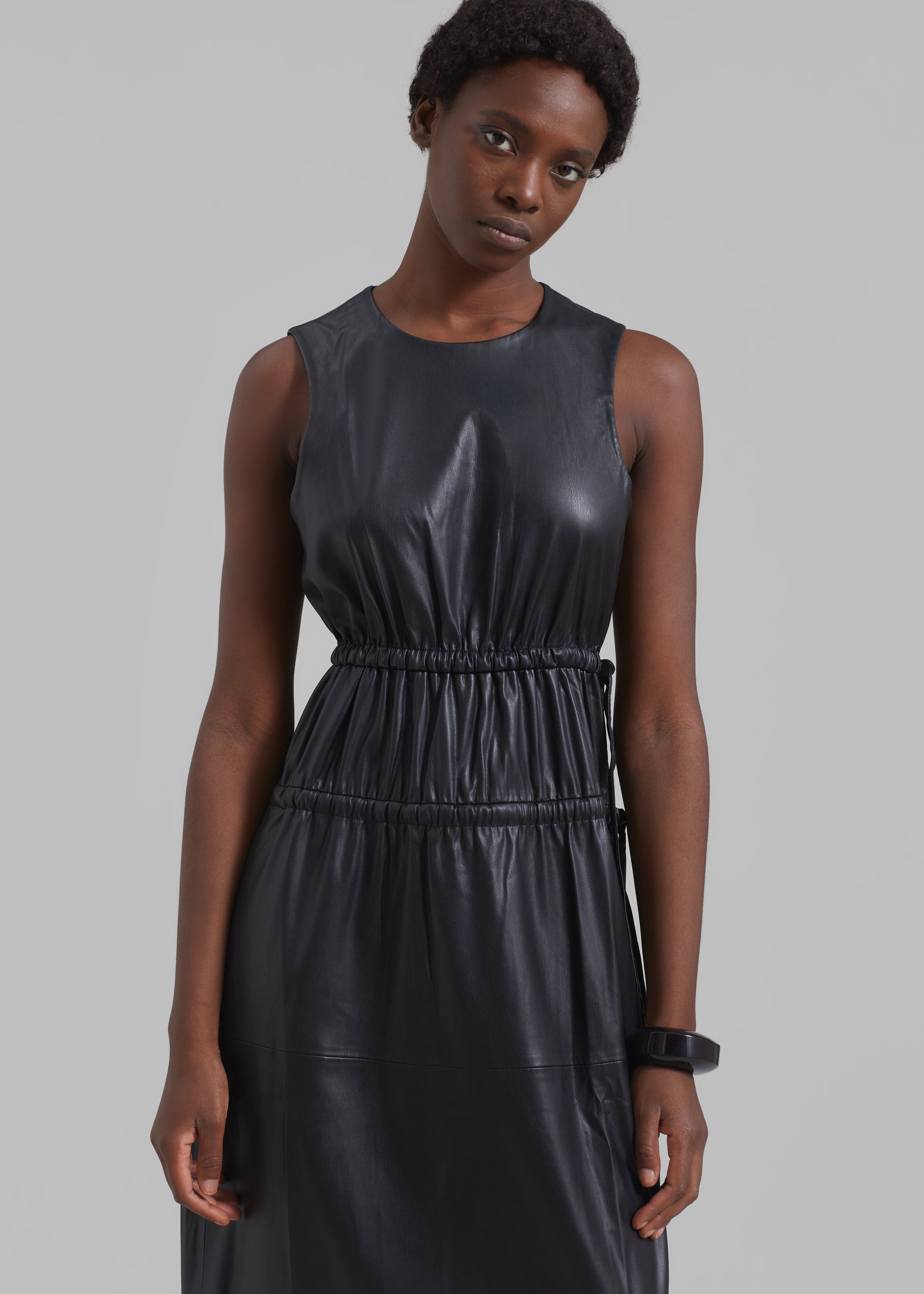 Proenza Schouler White Label Faux Leather Drawstring Dress - Black - 5