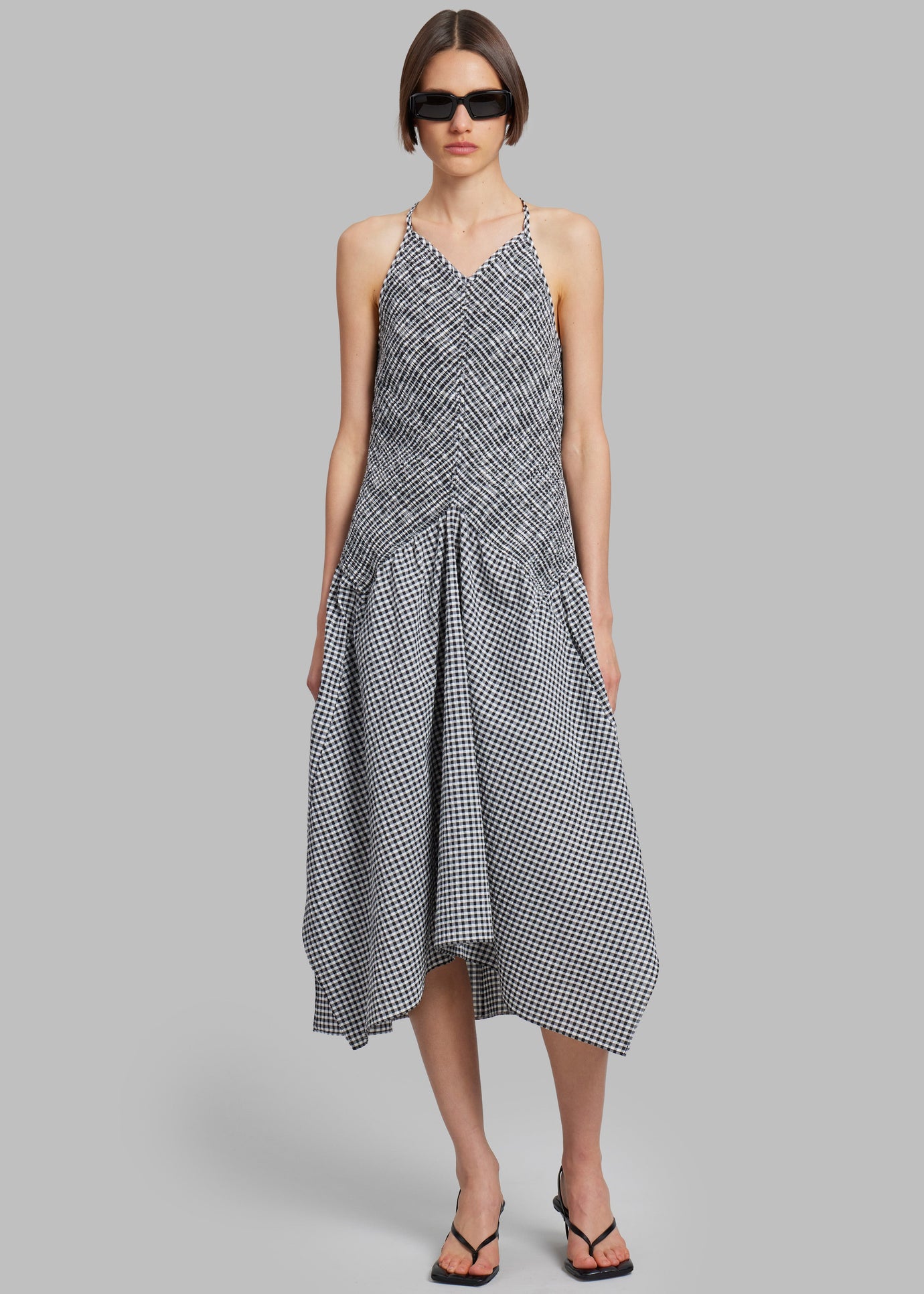 Proenza Schouler White Label Gingham Seersucker Smocked Dress - White/Black