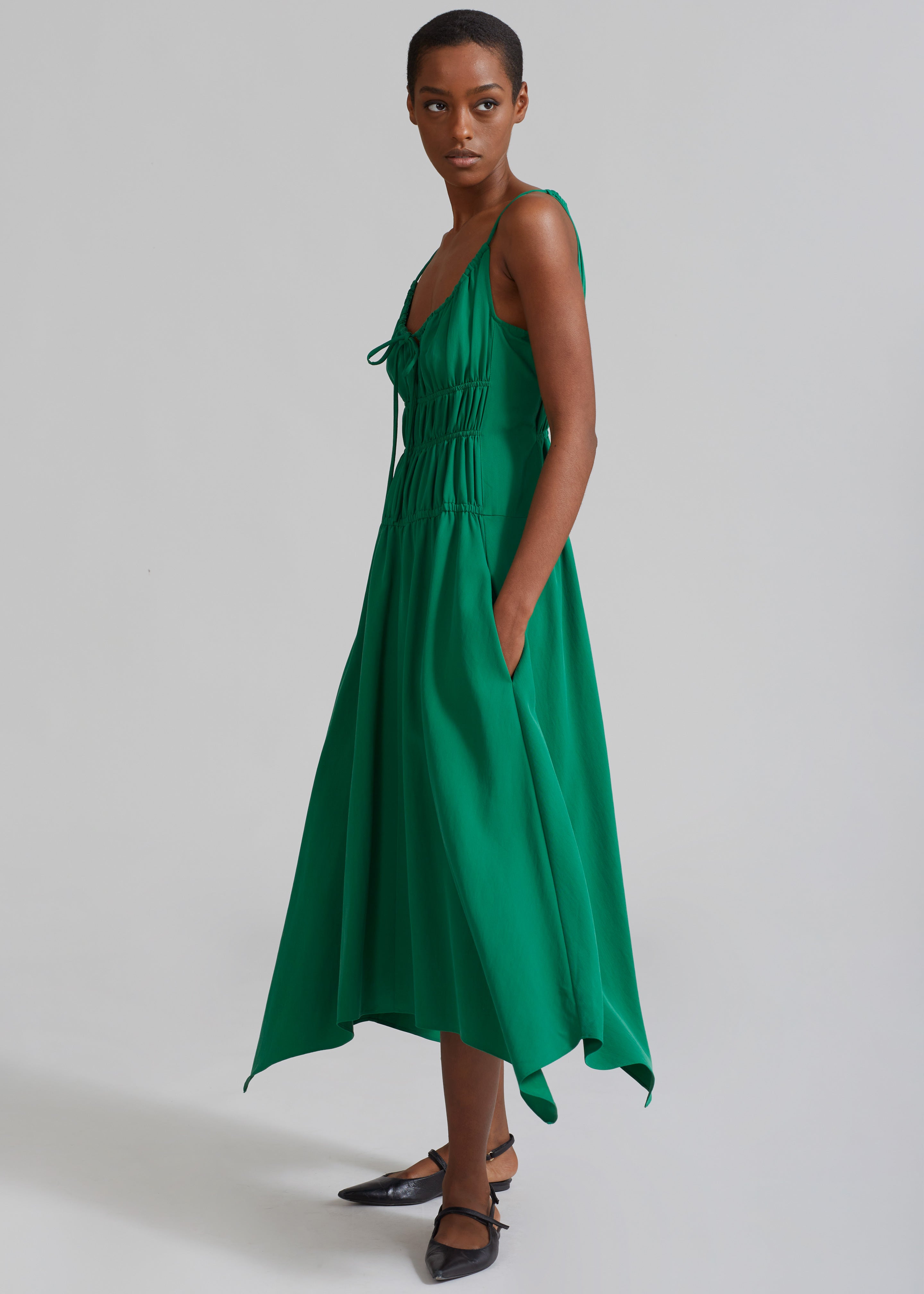 Proenza Schouler White Label Drapey Suiting Ruched Dress Green