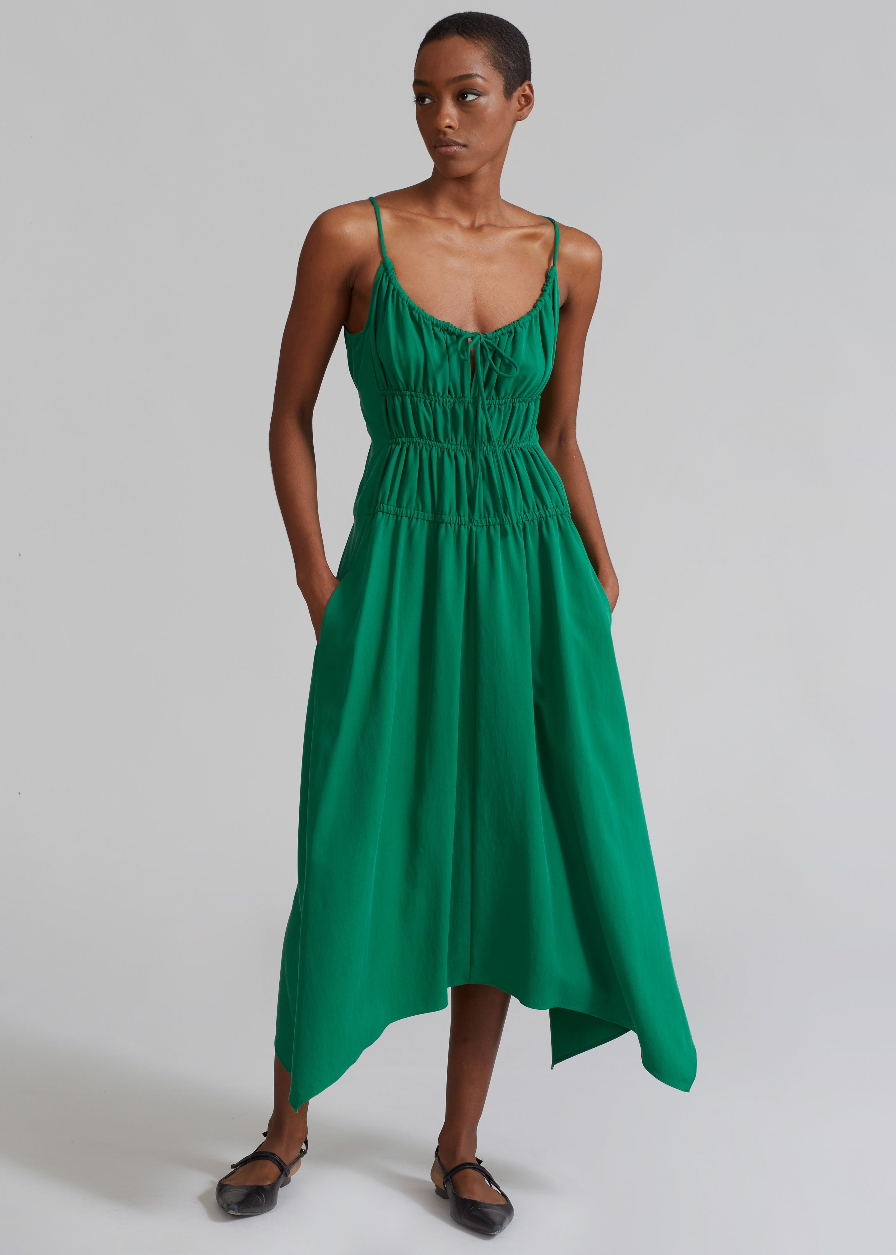 Proenza Schouler White Label Drapey Suiting Ruched Dress Green