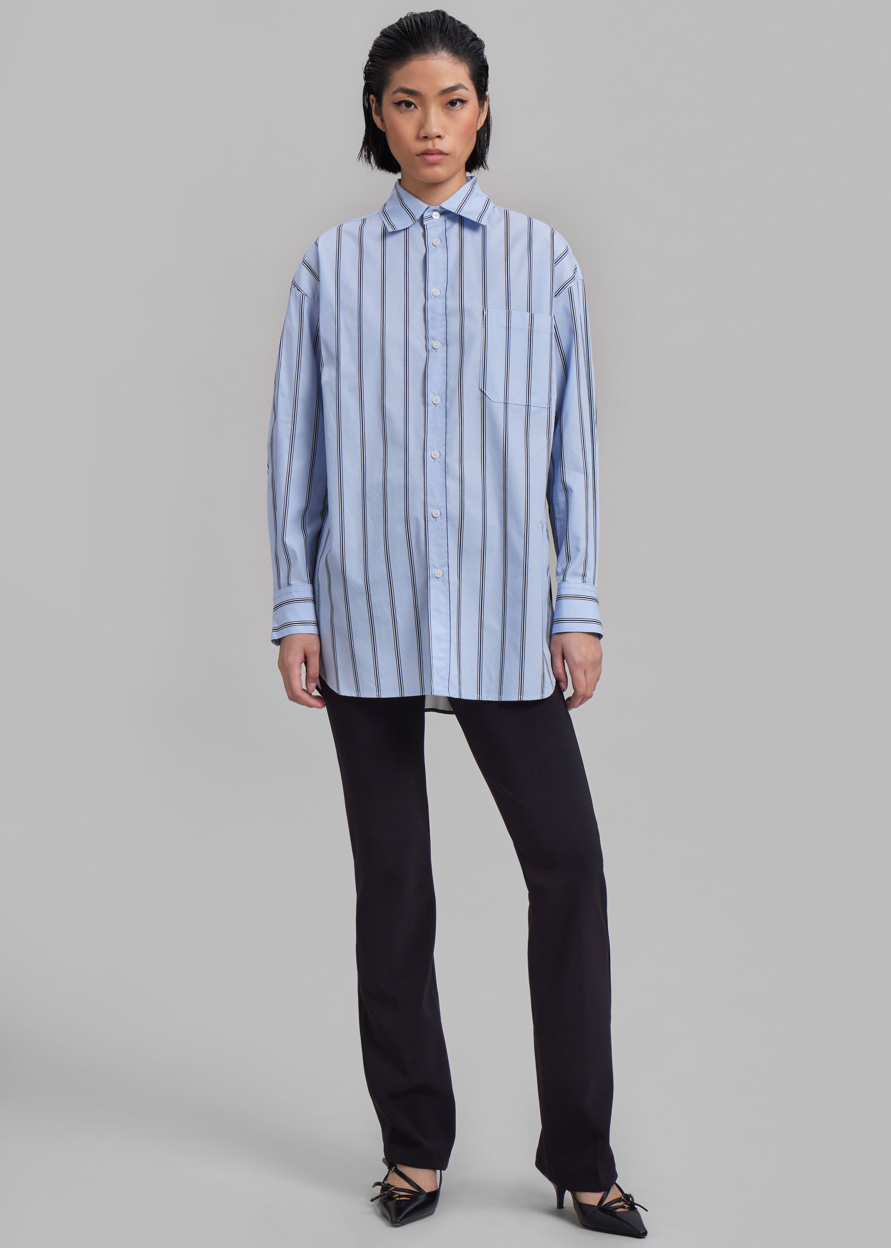 Puppets And Puppets Cronenberg Oversized Striped Button Down Shirt - Blue Stripe - 3