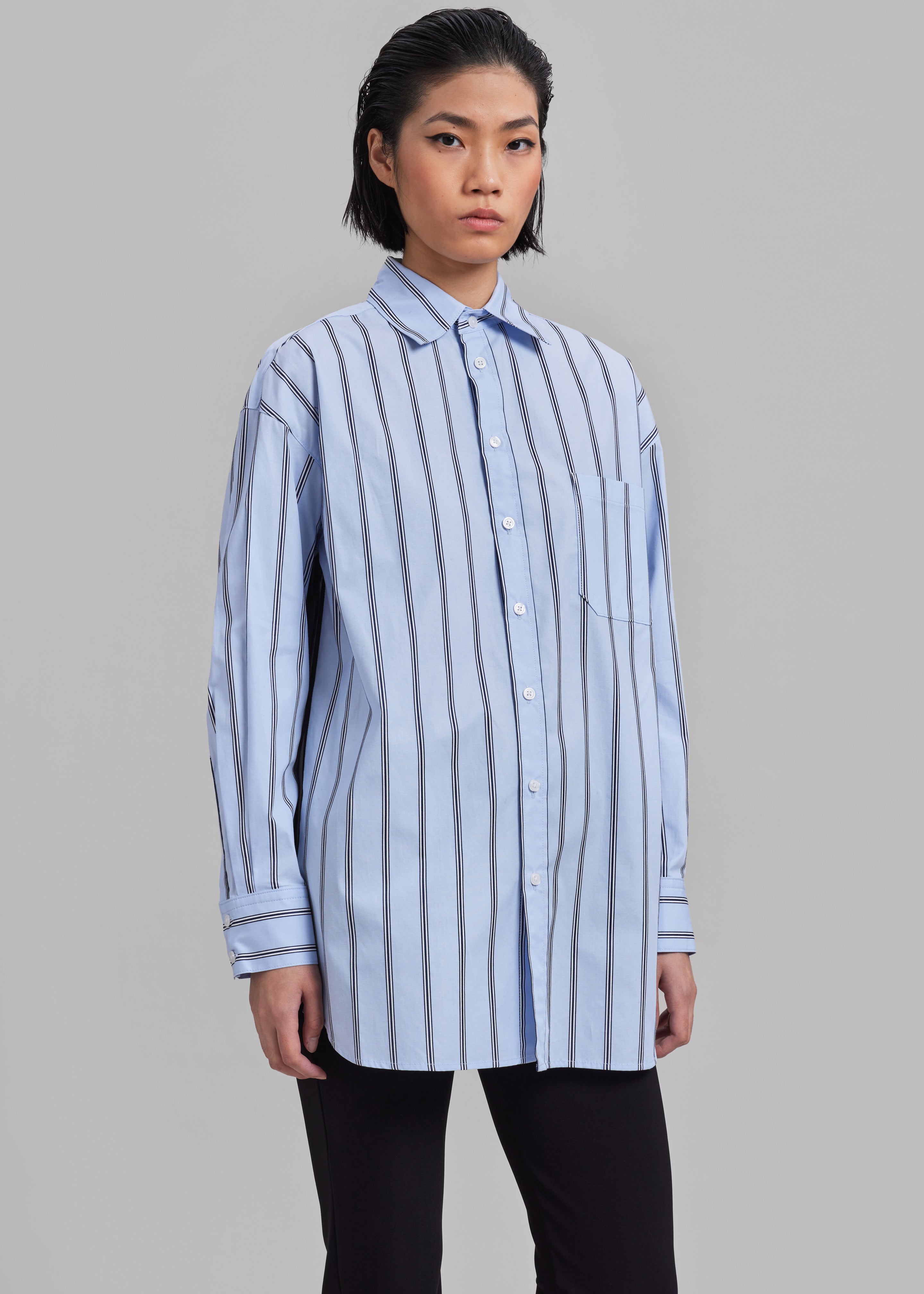 Puppets And Puppets Cronenberg Oversized Striped Button Down Shirt - Blue Stripe - 6