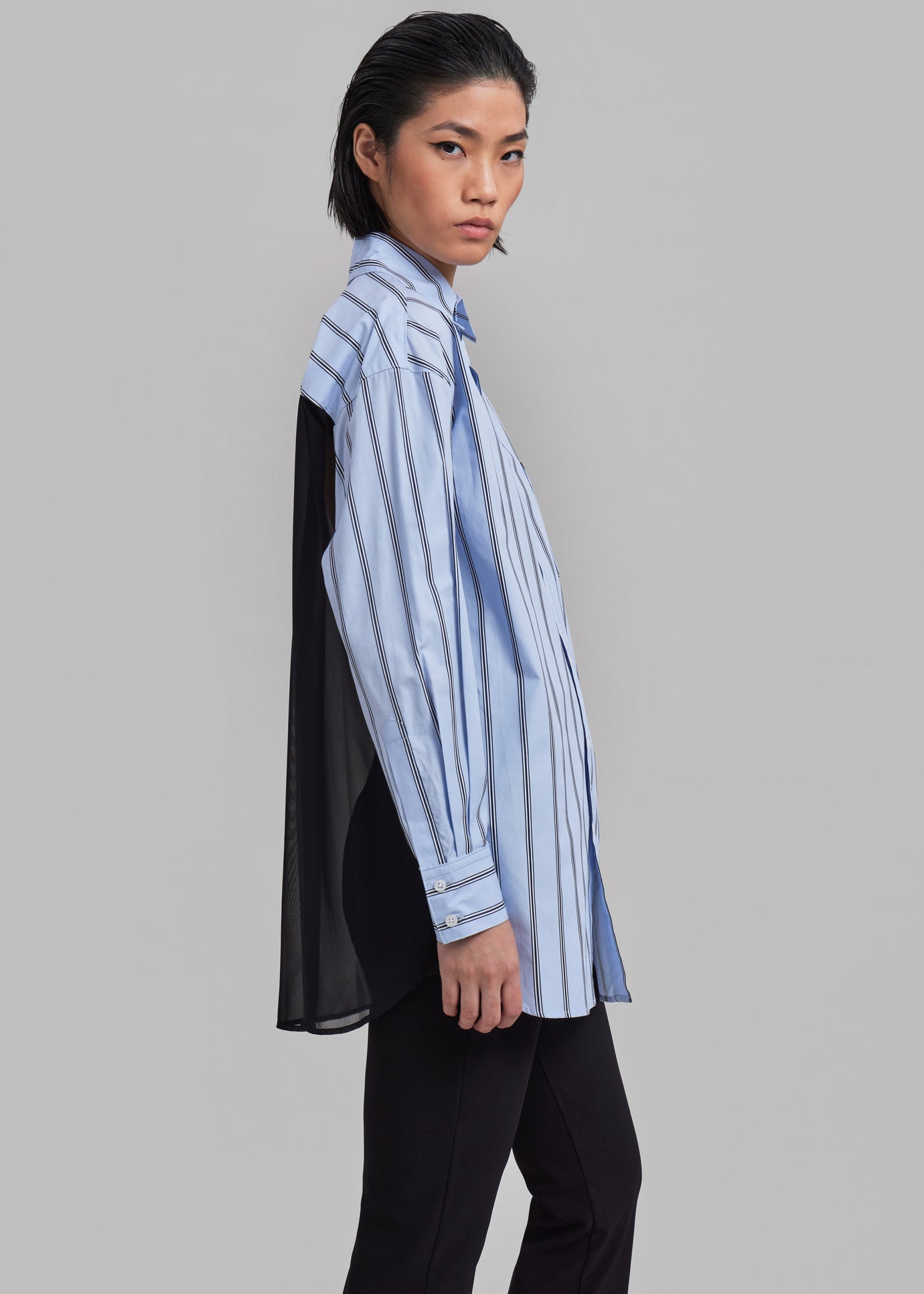 Puppets And Puppets Cronenberg Oversized Striped Button Down Shirt - Blue Stripe - 1