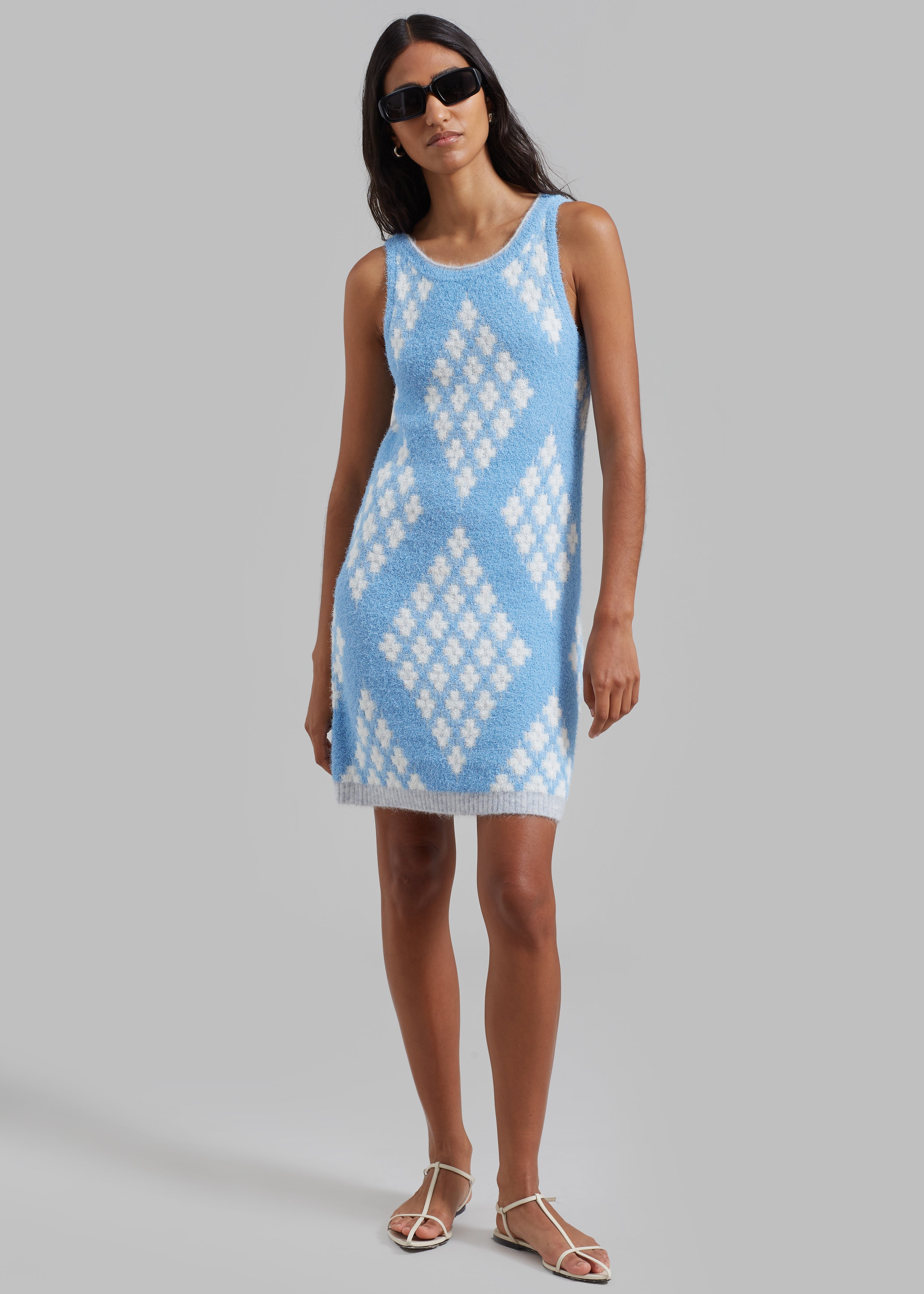 3.1 Phillip Lim Argyle Jacquard Sleeveless Mini Dress - Hudson Blue/Multi - 5