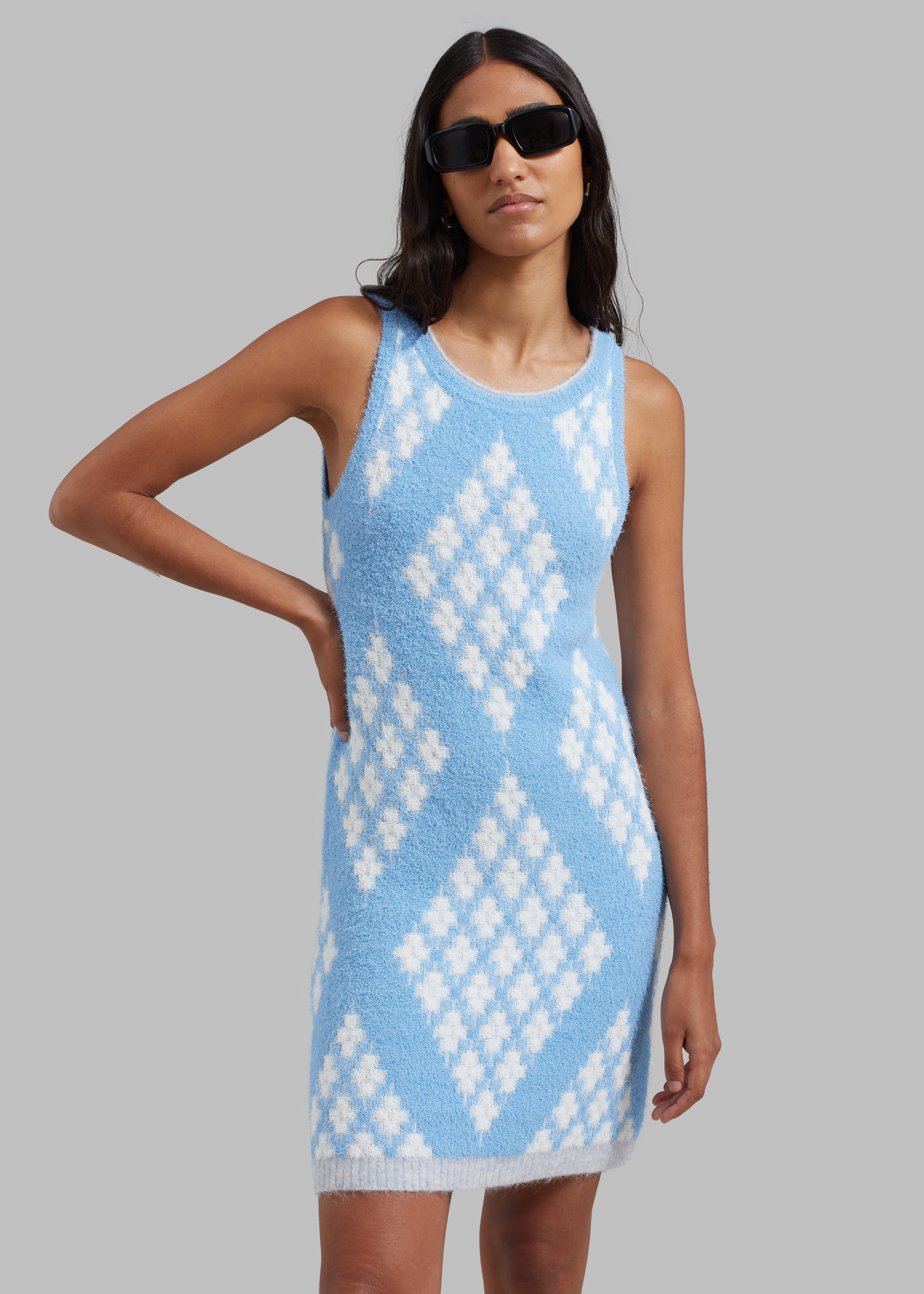 3.1 Phillip Lim Argyle Jacquard Sleeveless Mini Dress - Hudson Blue/Multi - 4