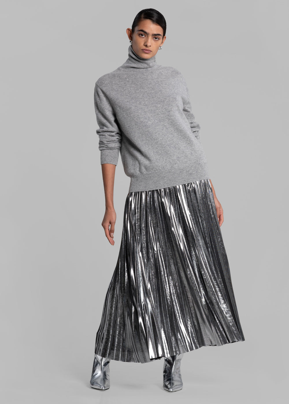 Rita Glitter Midi Skirt - Silver - 1