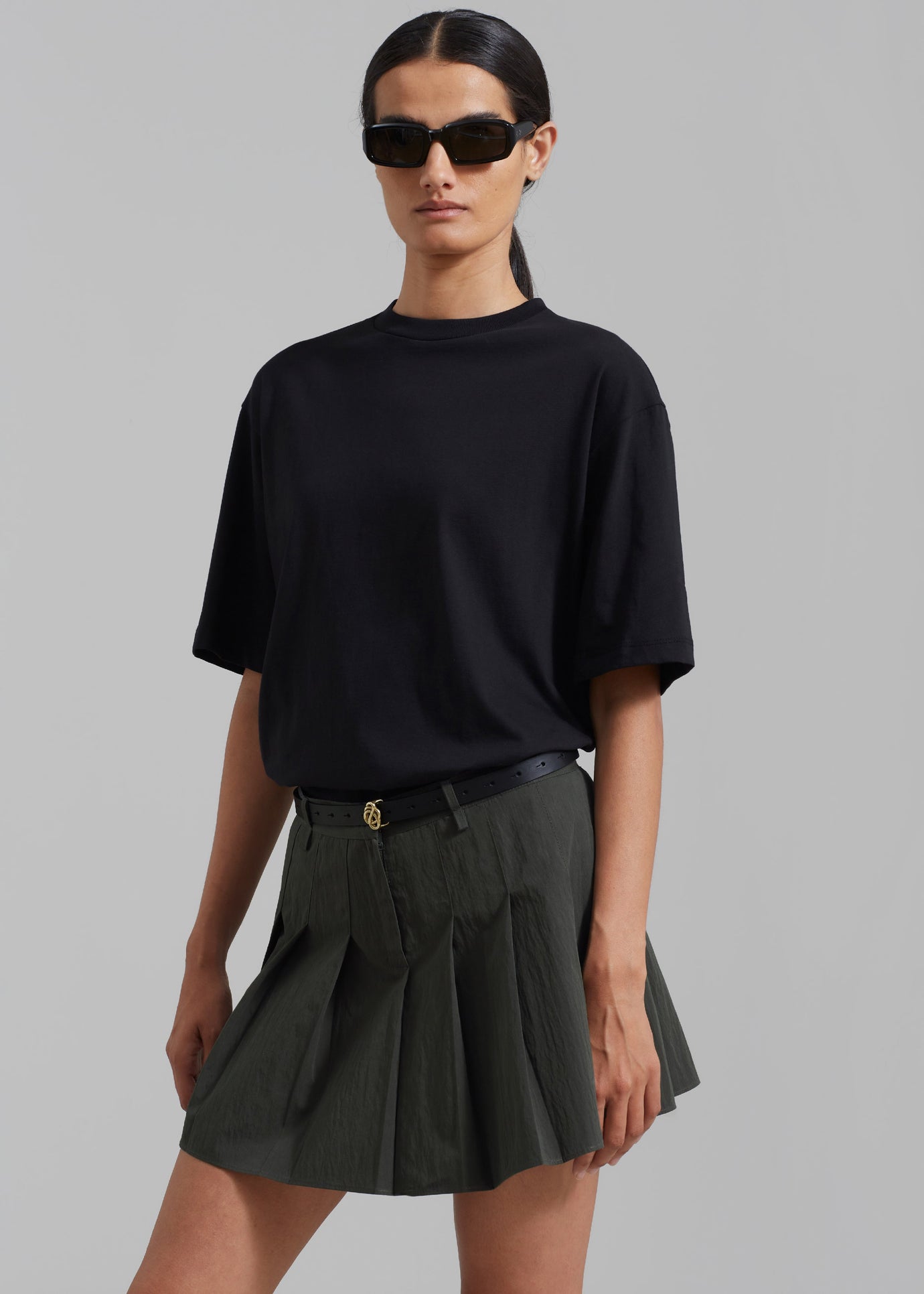 Rachael Pleated Mini Skirt - Charcoal - 1