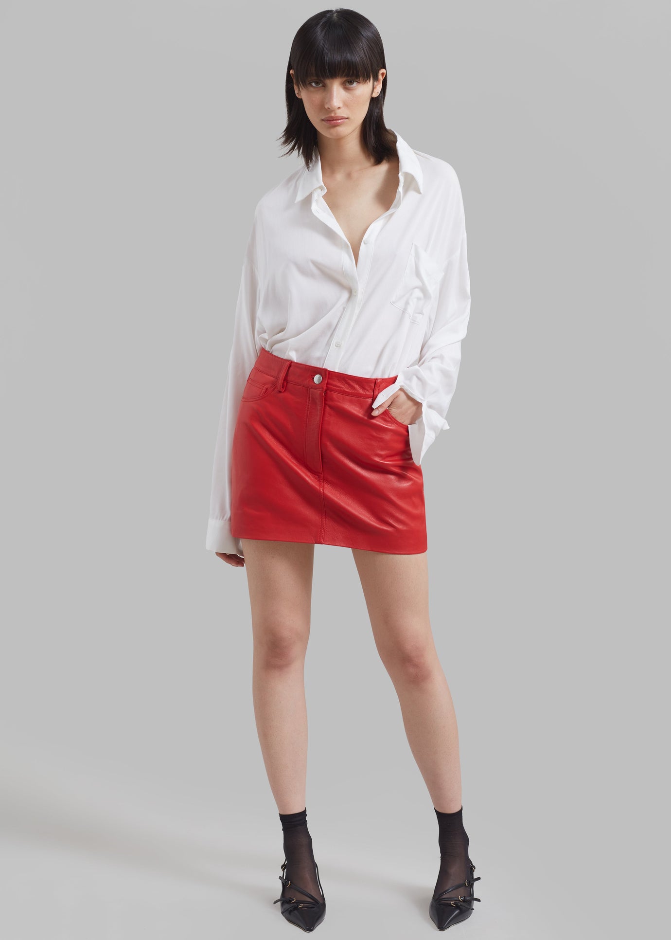 REMAIN Leather Mini Skirt - Chinese Red