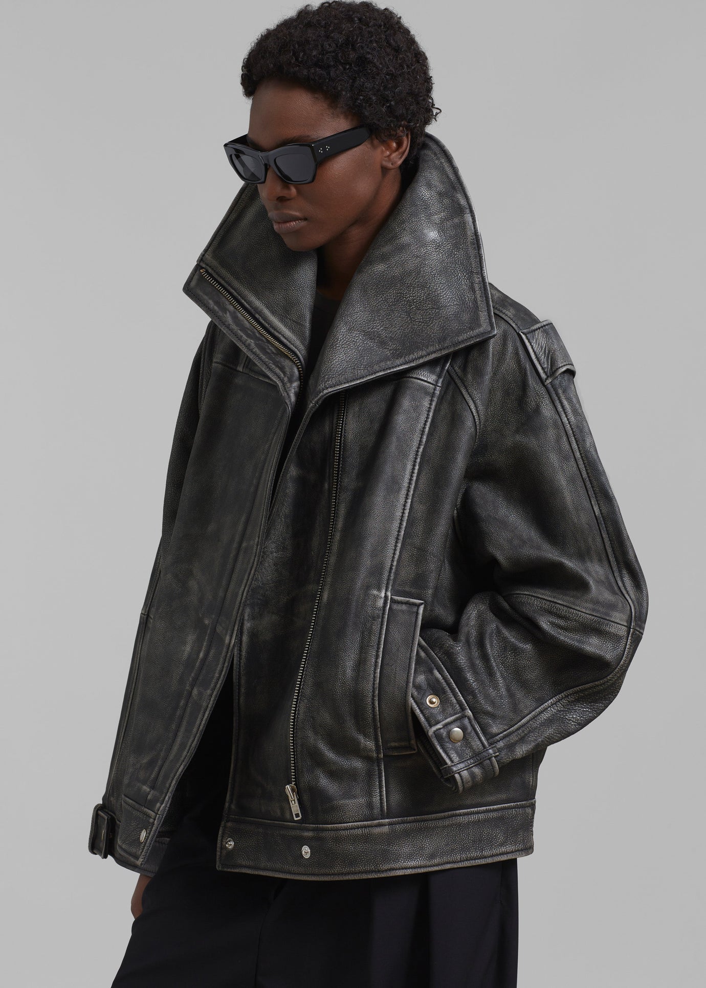 REMAIN Leather Oversized Jacket - Black
