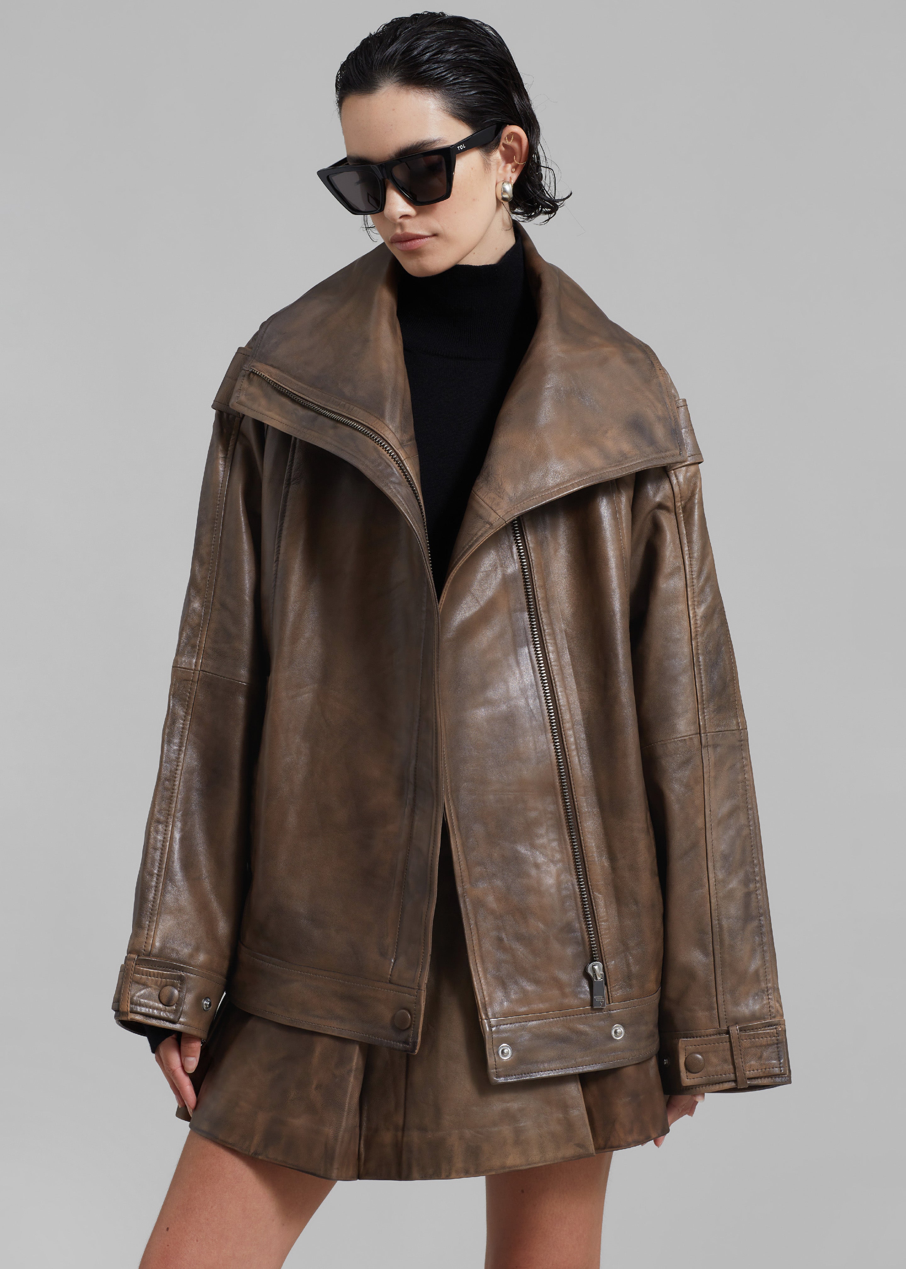 REMAIN Leather Oversized Jacket - Brown Sugar Comb - 5