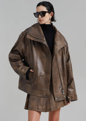 REMAIN Leather Oversized Jacket - Brown Sugar Comb