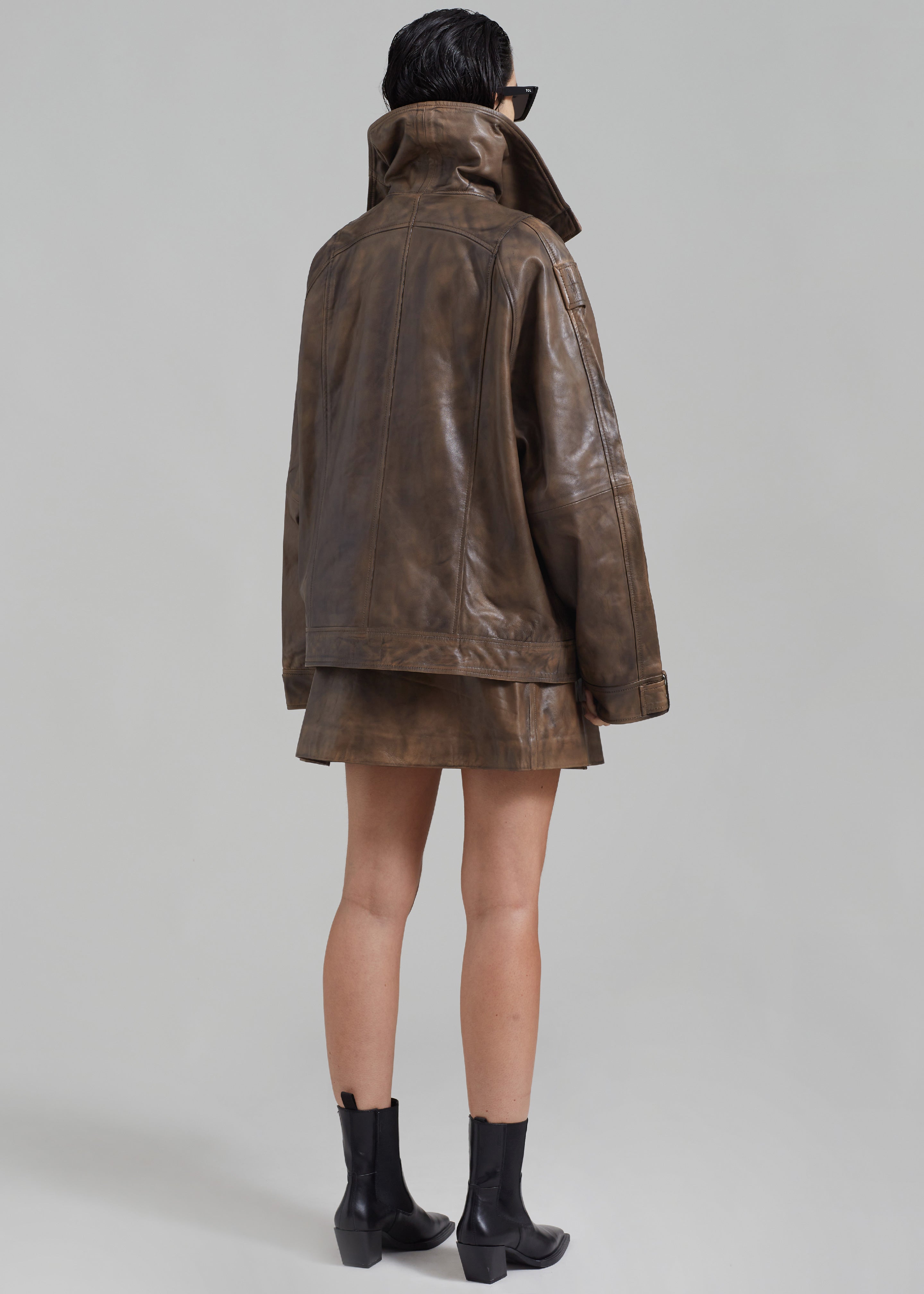 REMAIN Leather Oversized Jacket - Brown Sugar Comb - 7