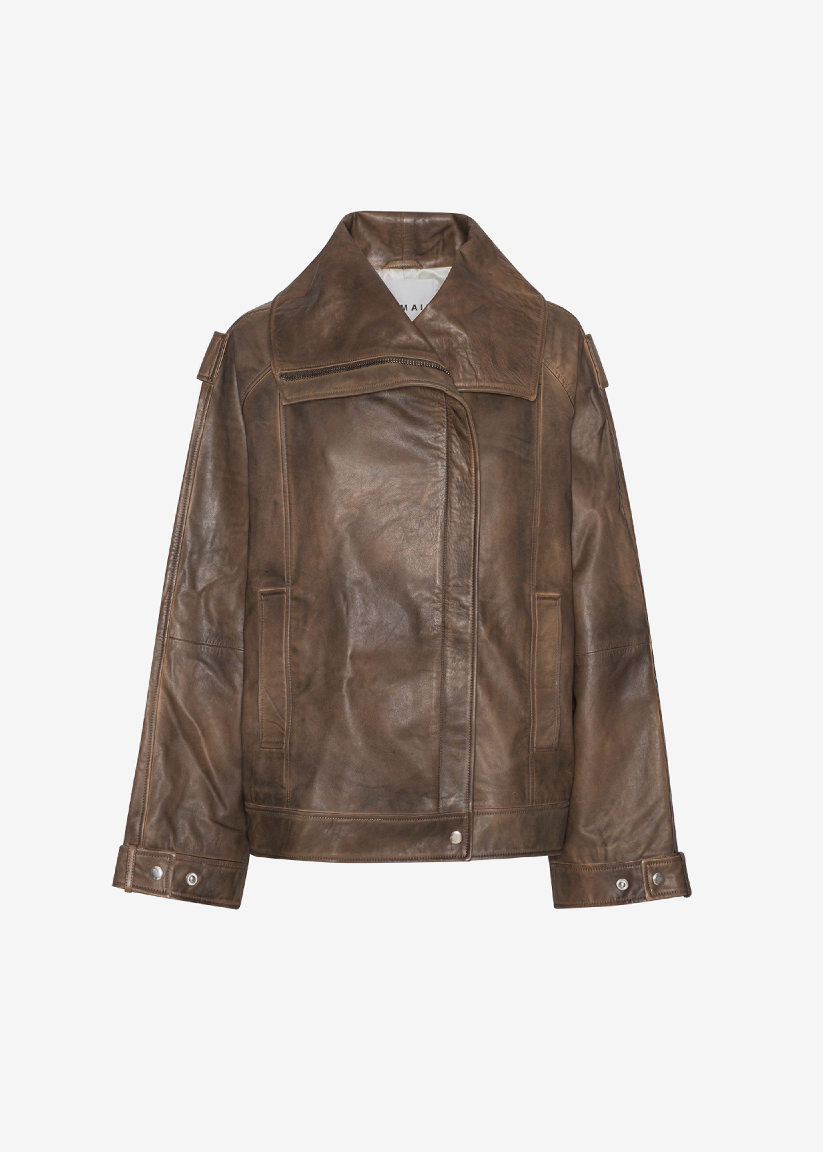 REMAIN Leather Oversized Jacket - Brown Sugar Comb - 8