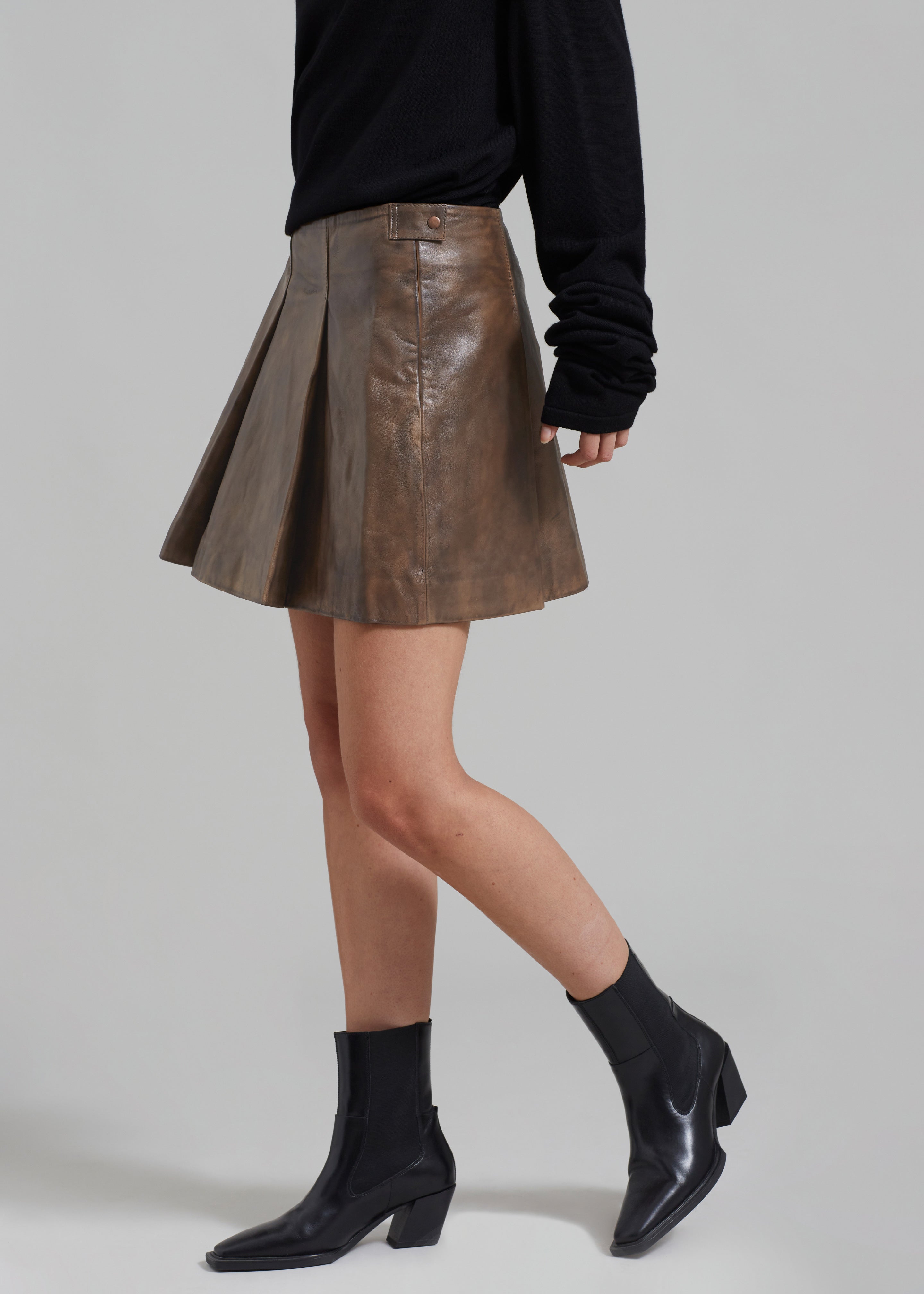 REMAIN Leather Pleated Skirt - Brown Sugar Comb - 2