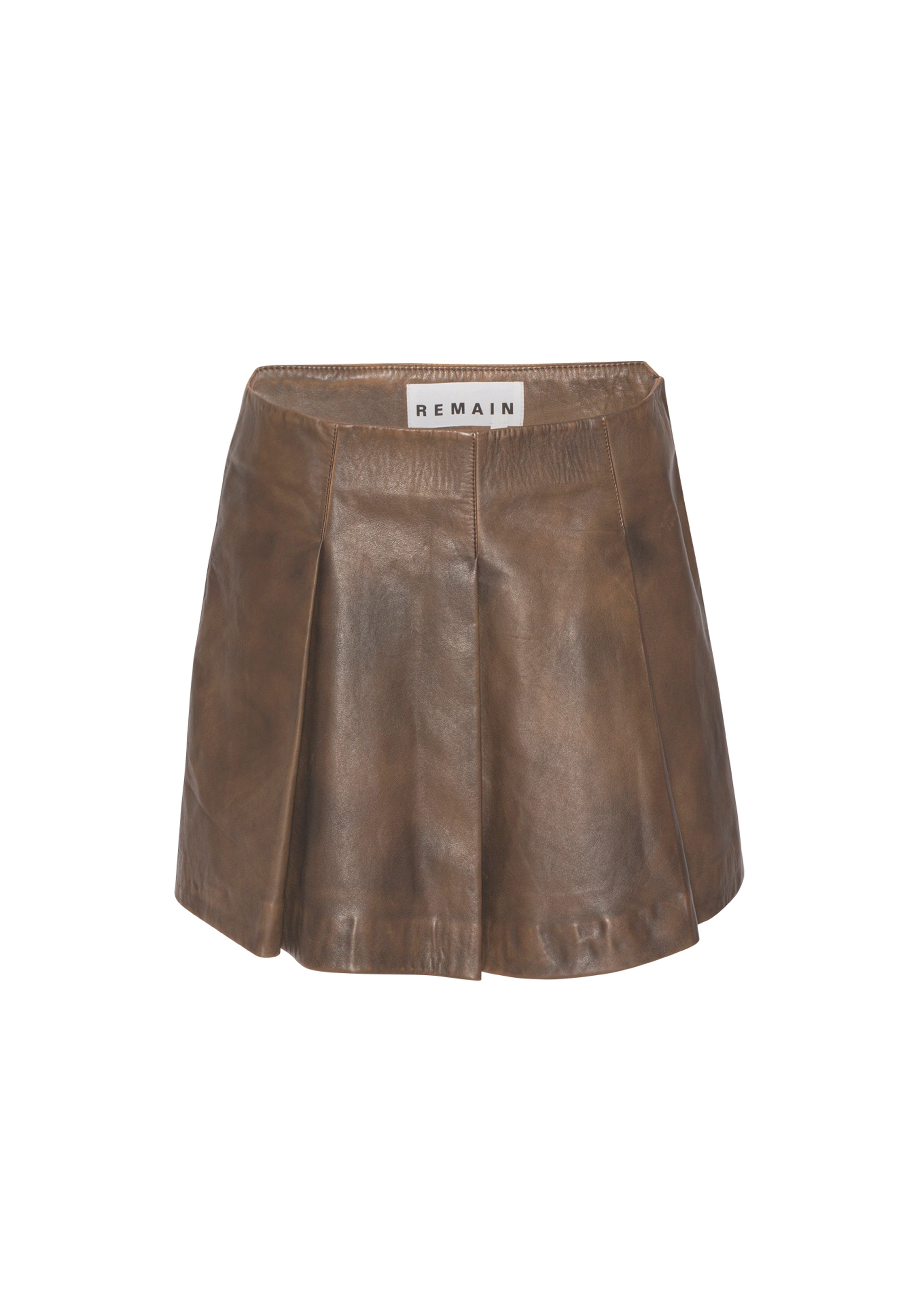 REMAIN Leather Pleated Skirt Brown Sugar Comb