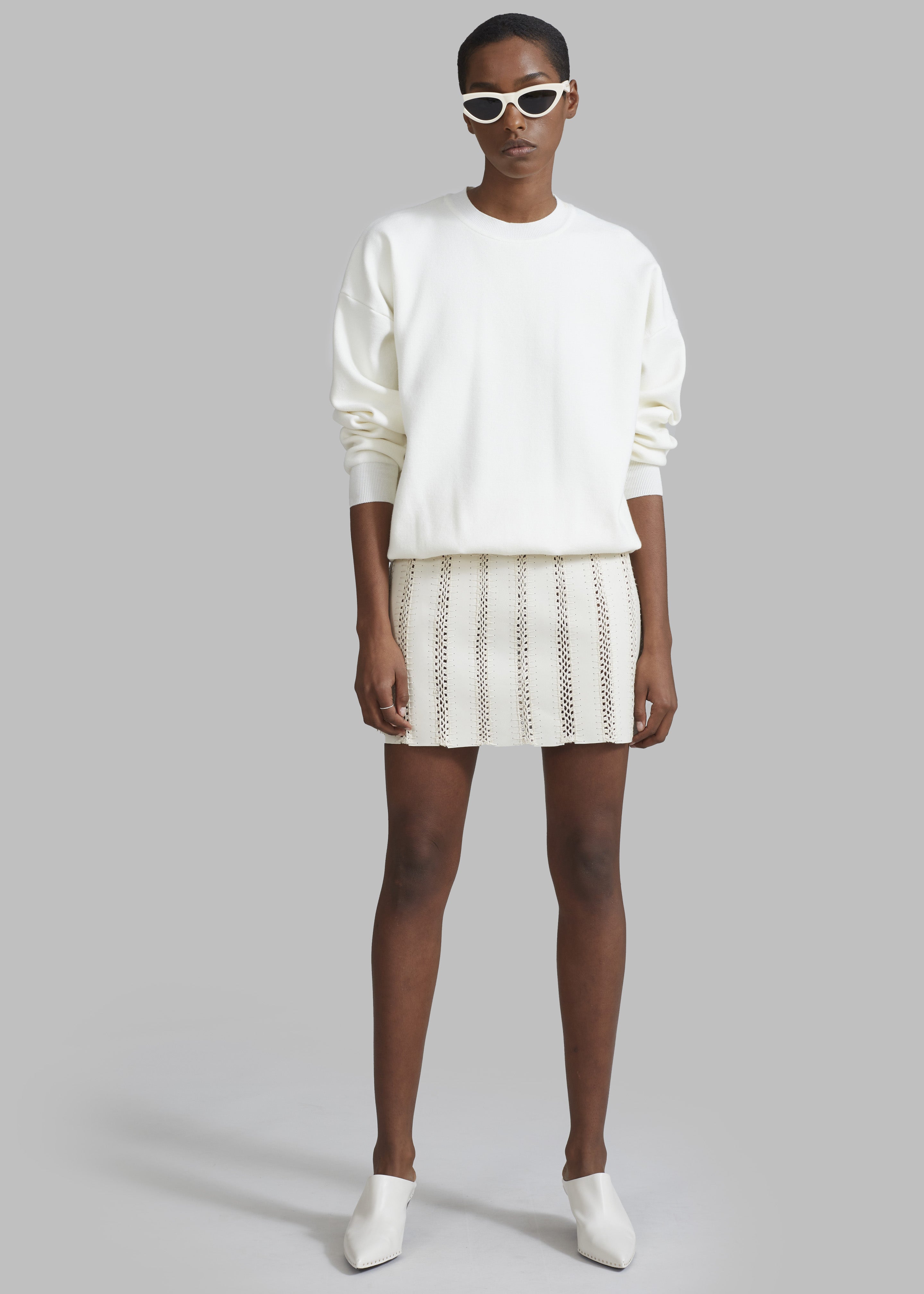 REMAIN Leather Crochet Mini Skirt - Egret - 4