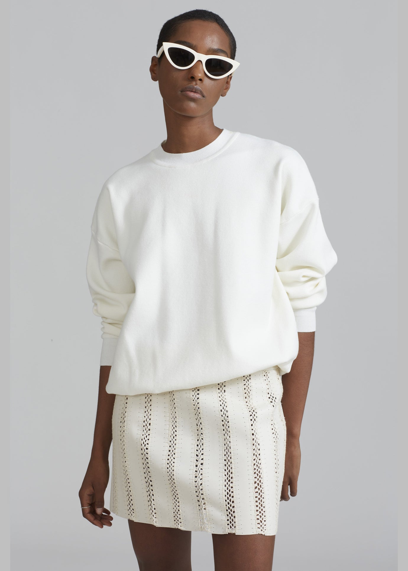 REMAIN Leather Crochet Mini Skirt - Egret