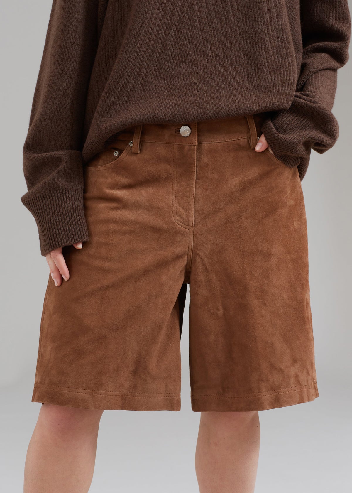 REMAIN Suede Bermuda Slit Shorts - Emperador - 3