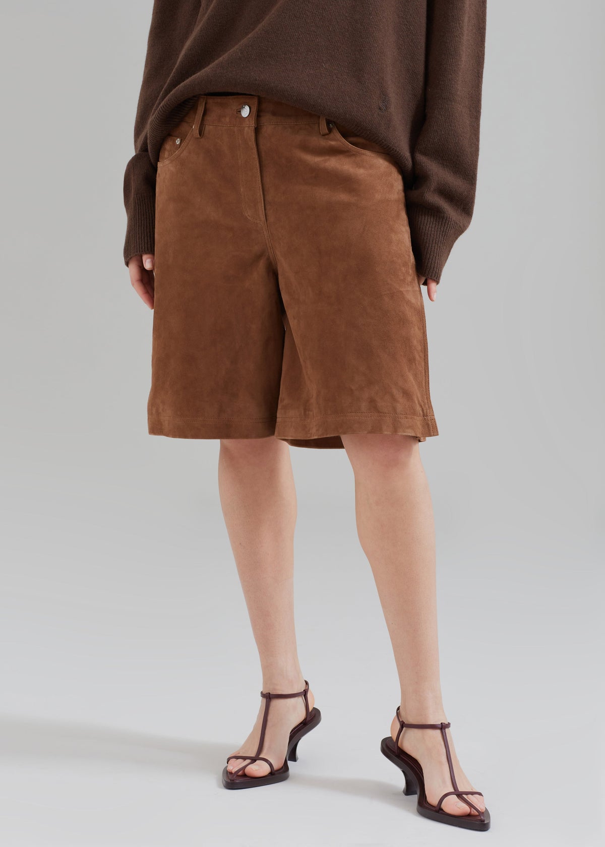 REMAIN Suede Bermuda Slit Shorts - Emperador - 6