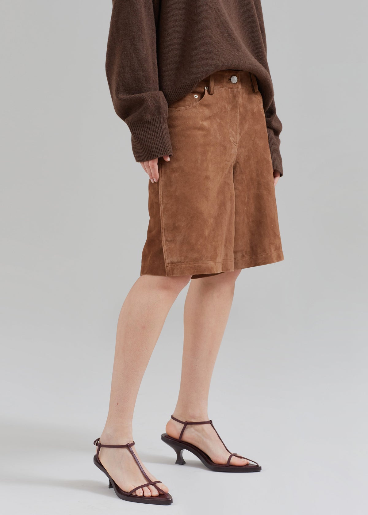 REMAIN Suede Bermuda Slit Shorts - Emperador - 5