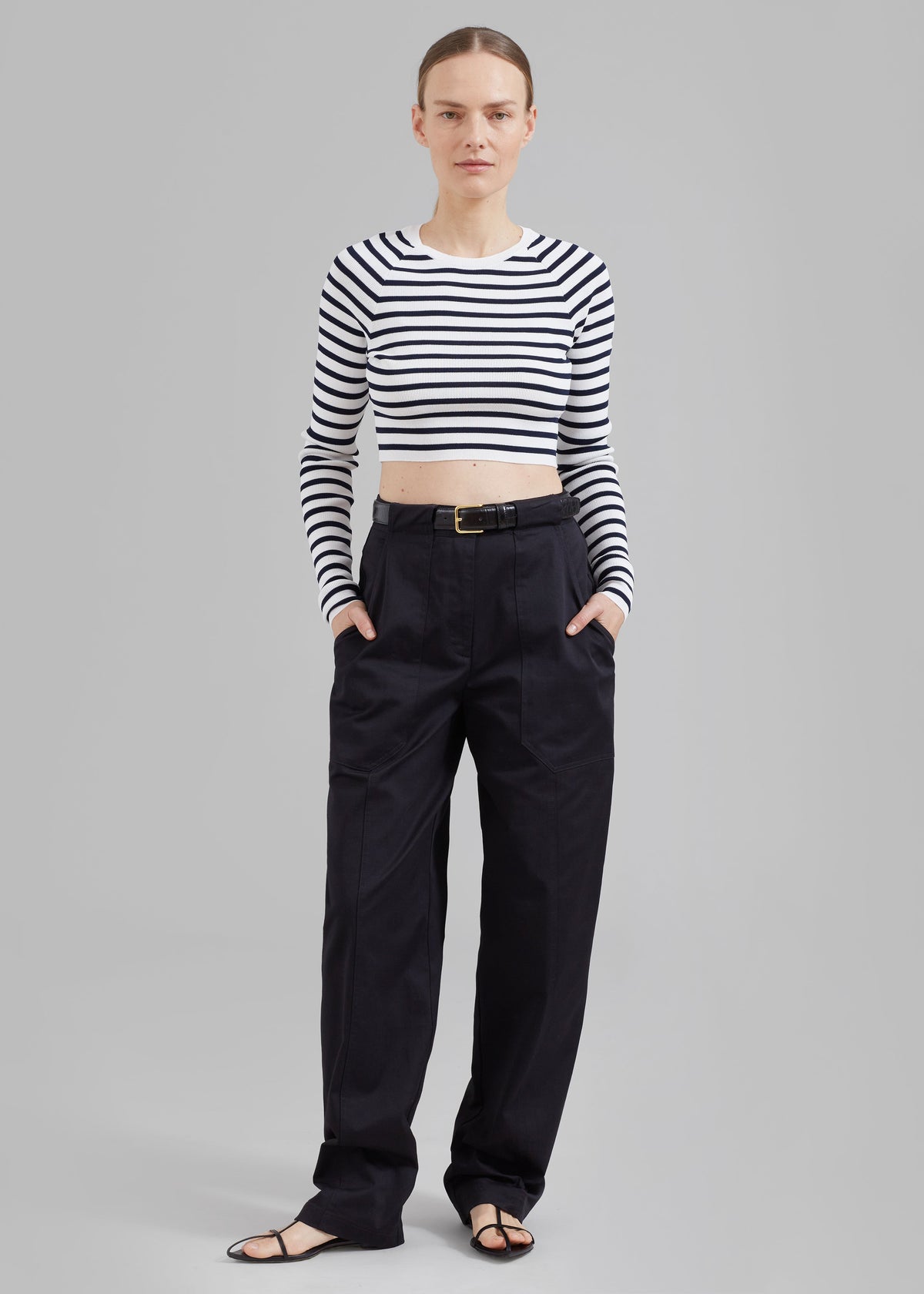 REMAIN Striped Knit Cropped Top - White Print - 5