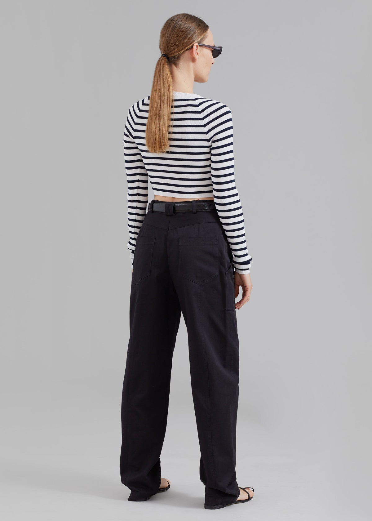 REMAIN Striped Knit Cropped Top - White Print - 7