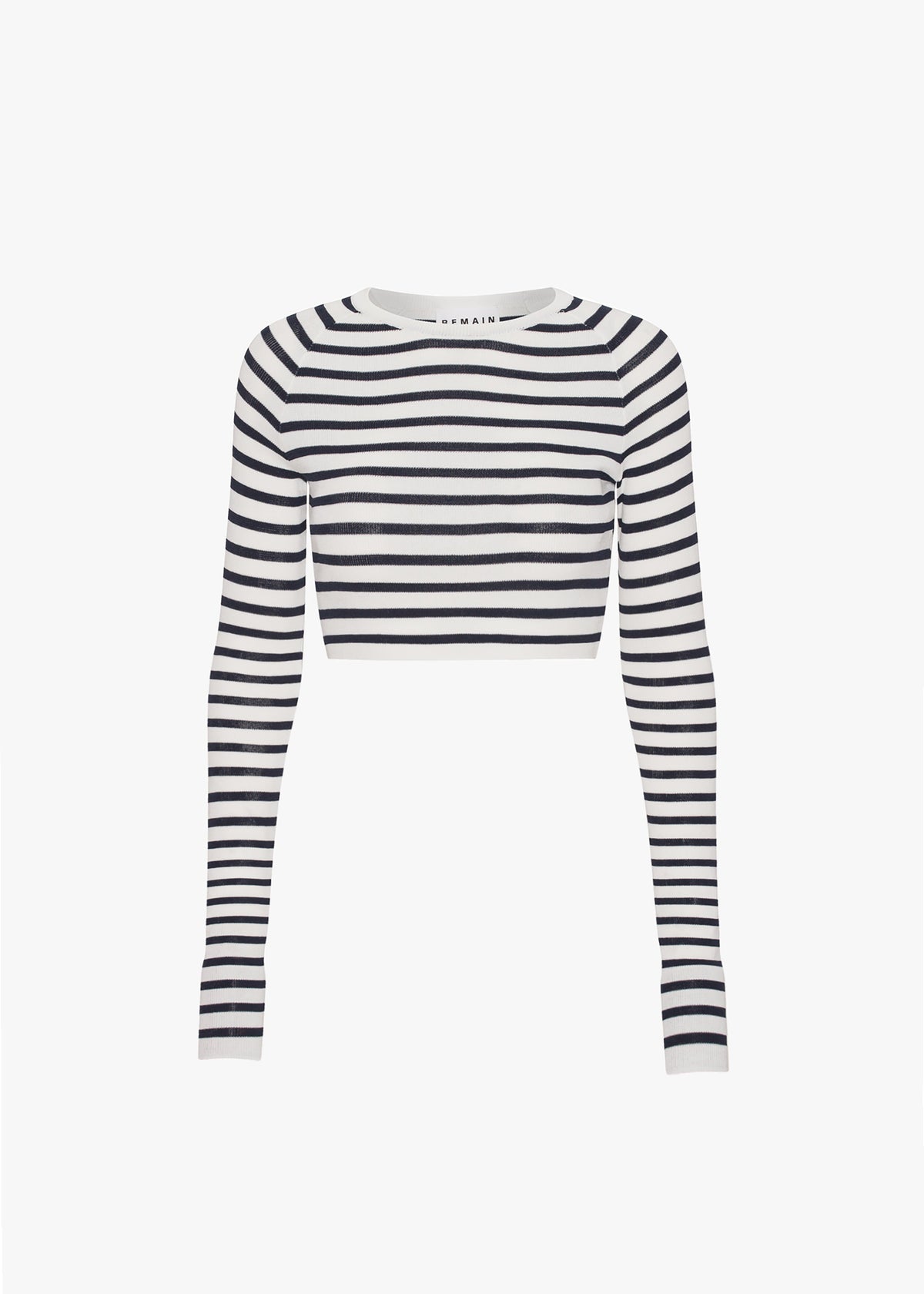 REMAIN Striped Knit Cropped Top - White Print - 8