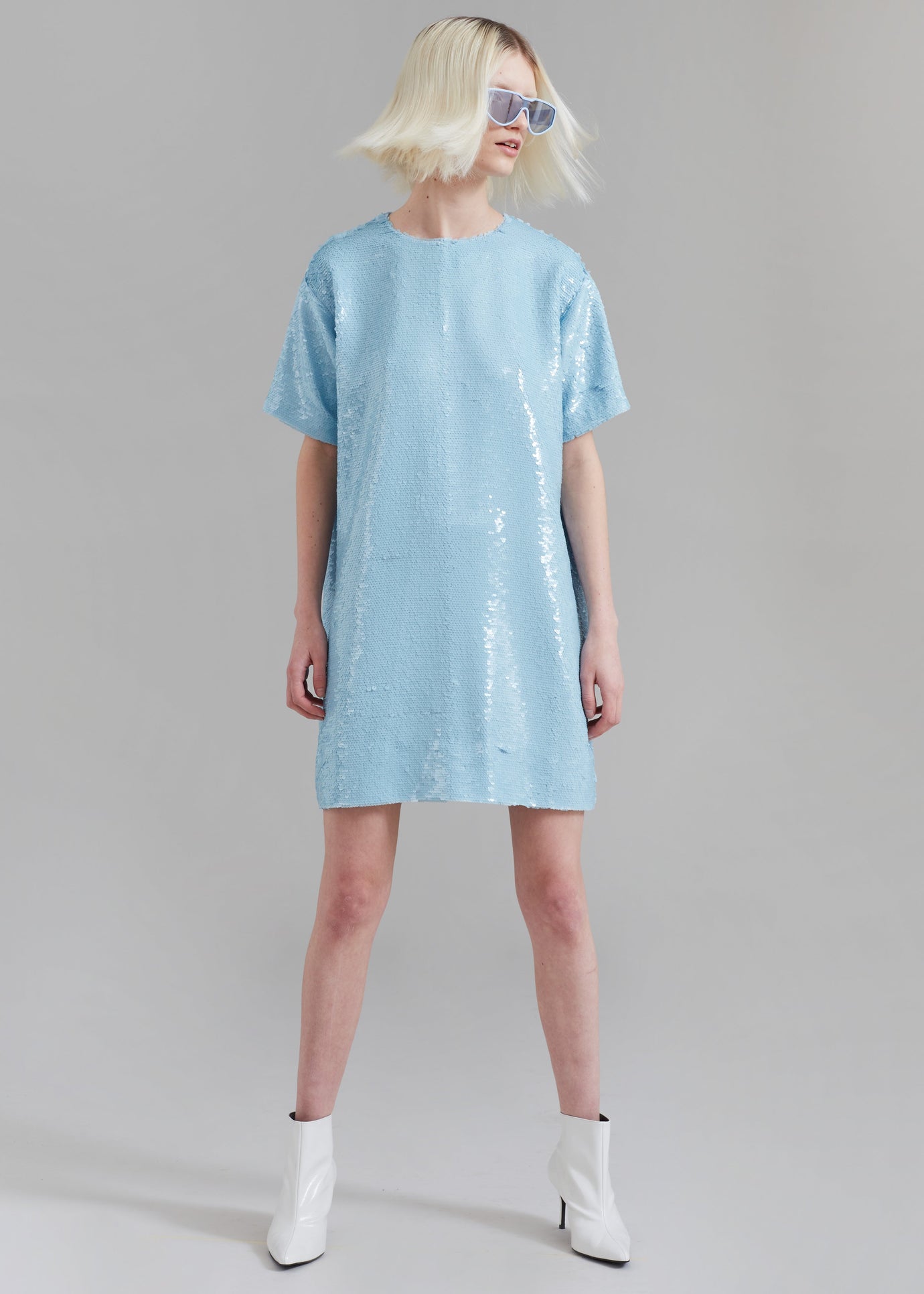 Riley Sequins Tee Mini Dress - Sky
