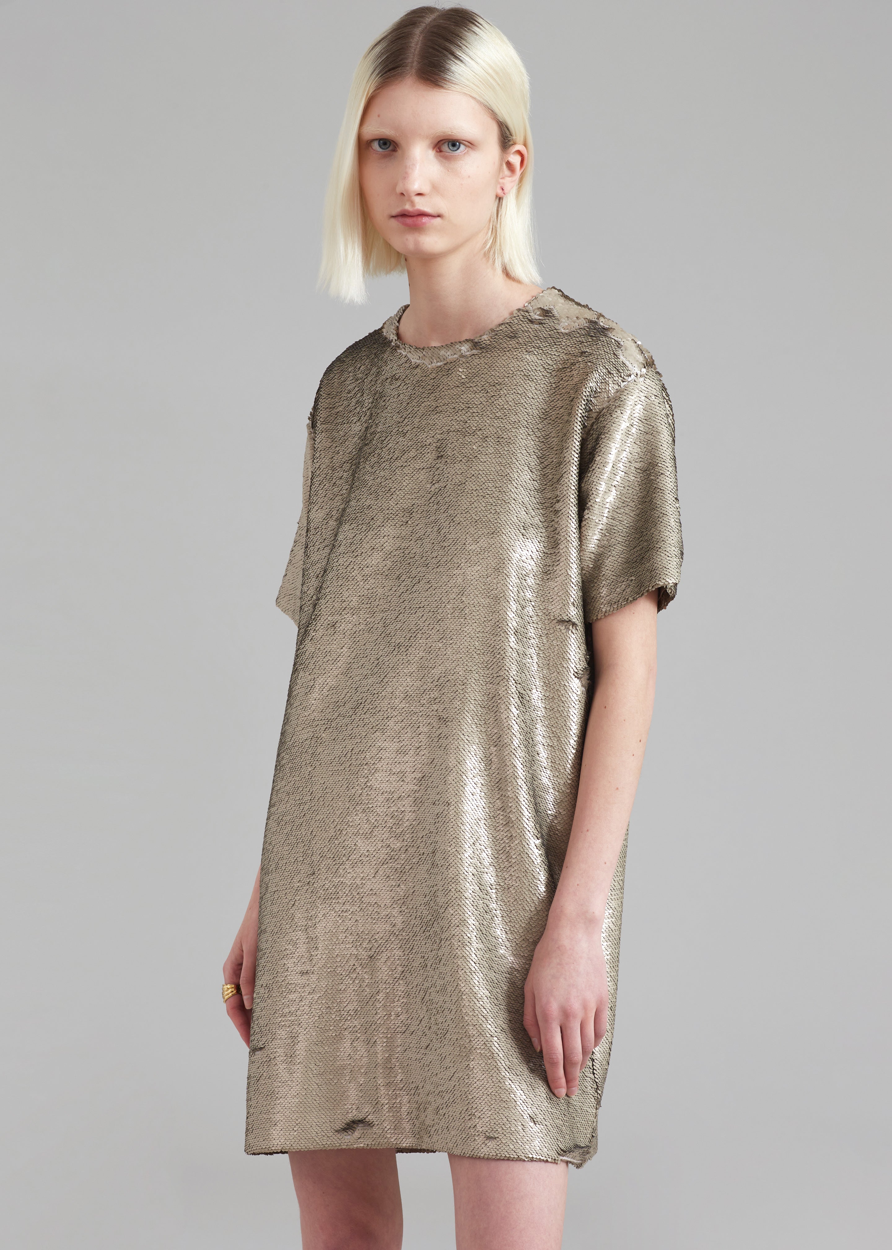 Riley Sequins Tee Mini Dress - Bronze - 3
