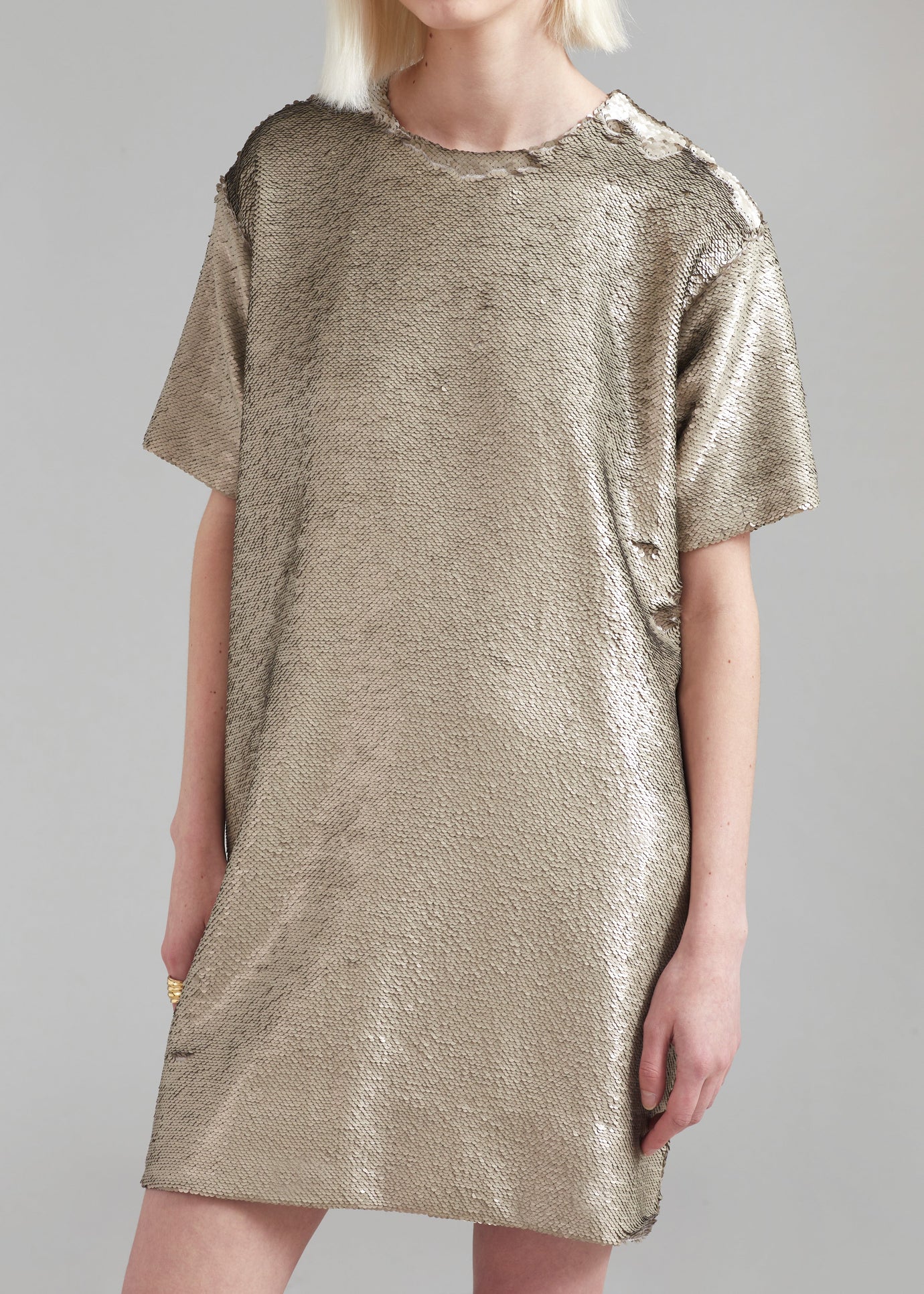 Riley Sequins Tee Mini Dress - Bronze - 1