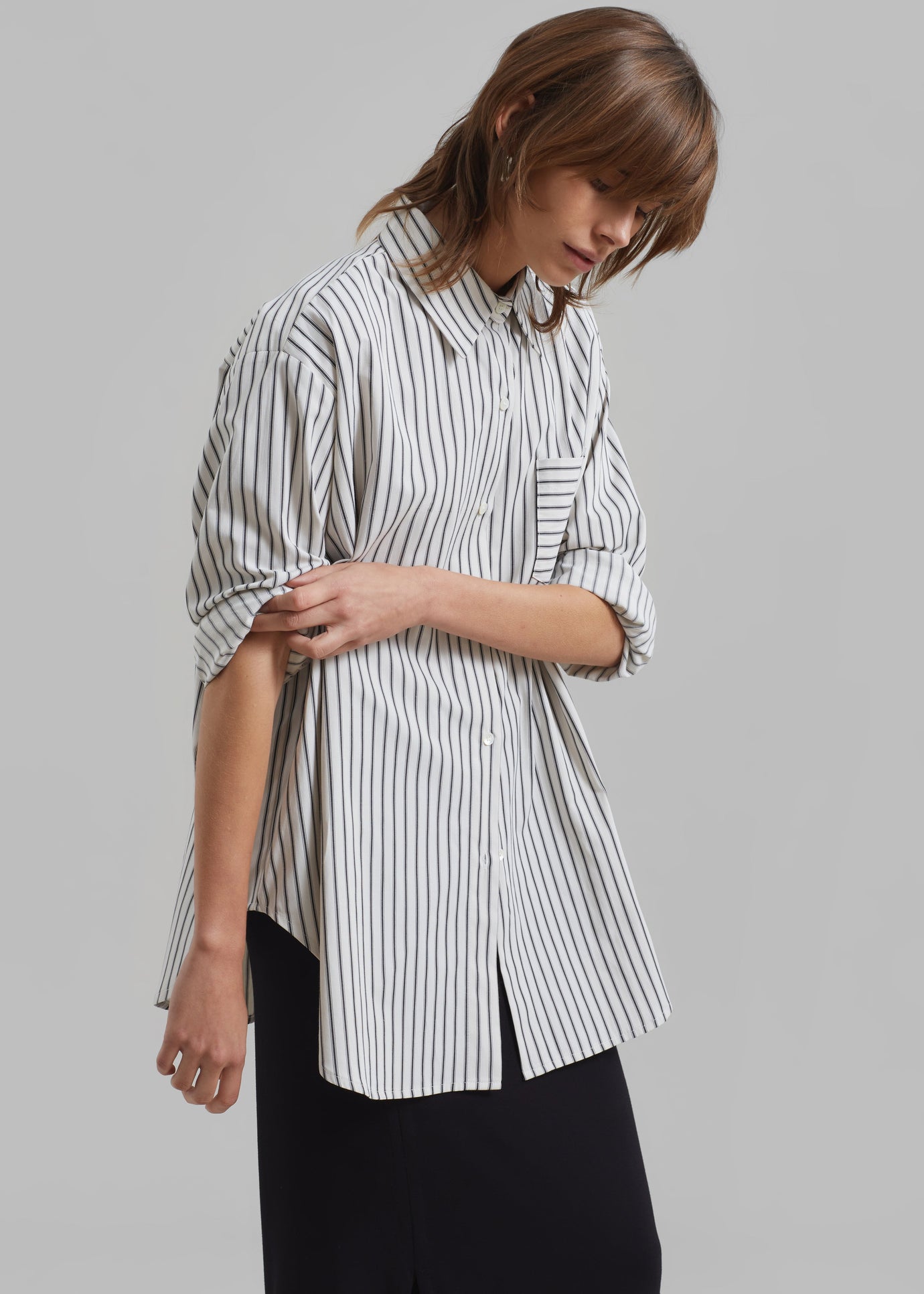 Rine Pocket Shirt - White/Black Stripe