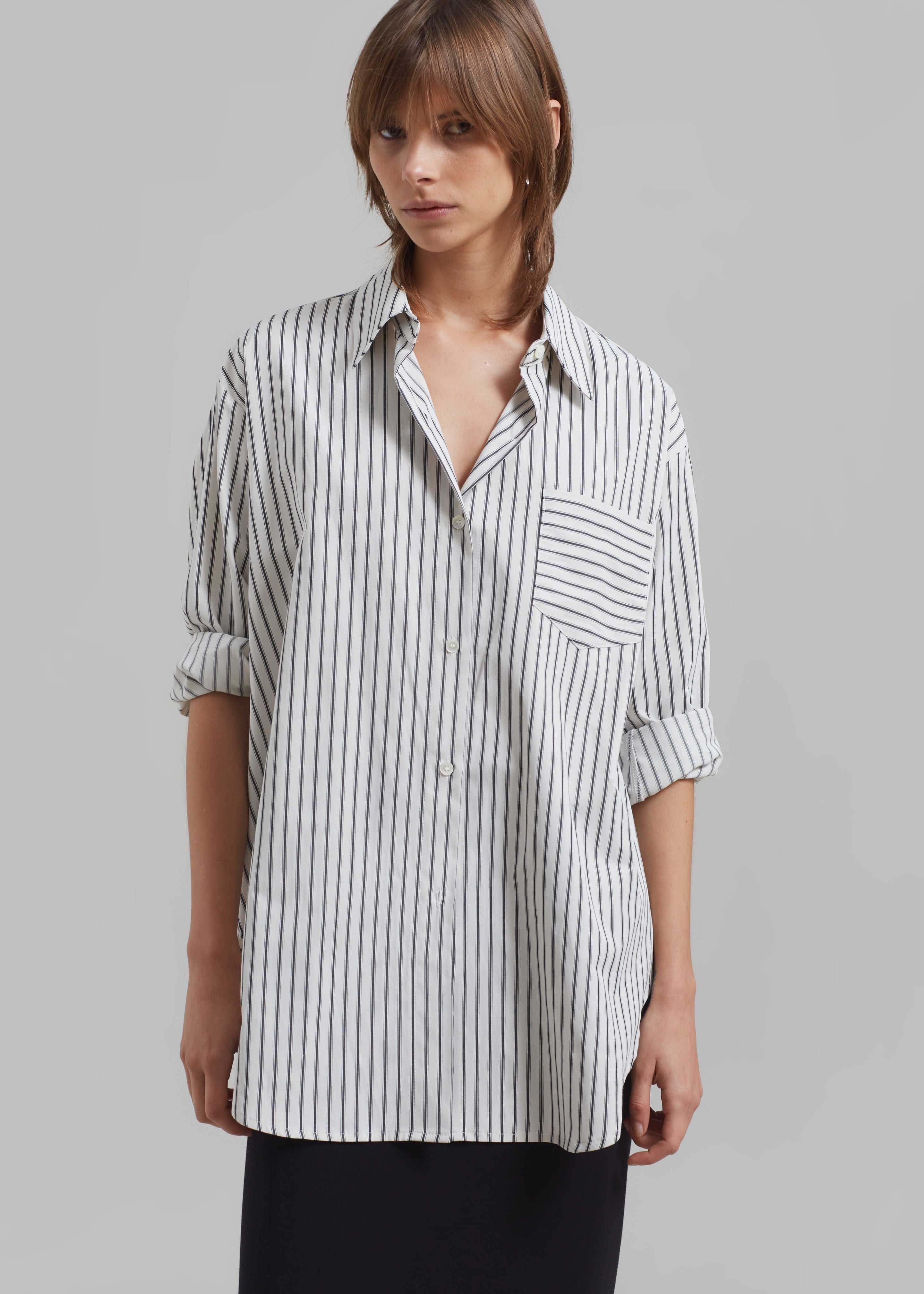 Rine Pocket Shirt - White/Black Stripe - 6