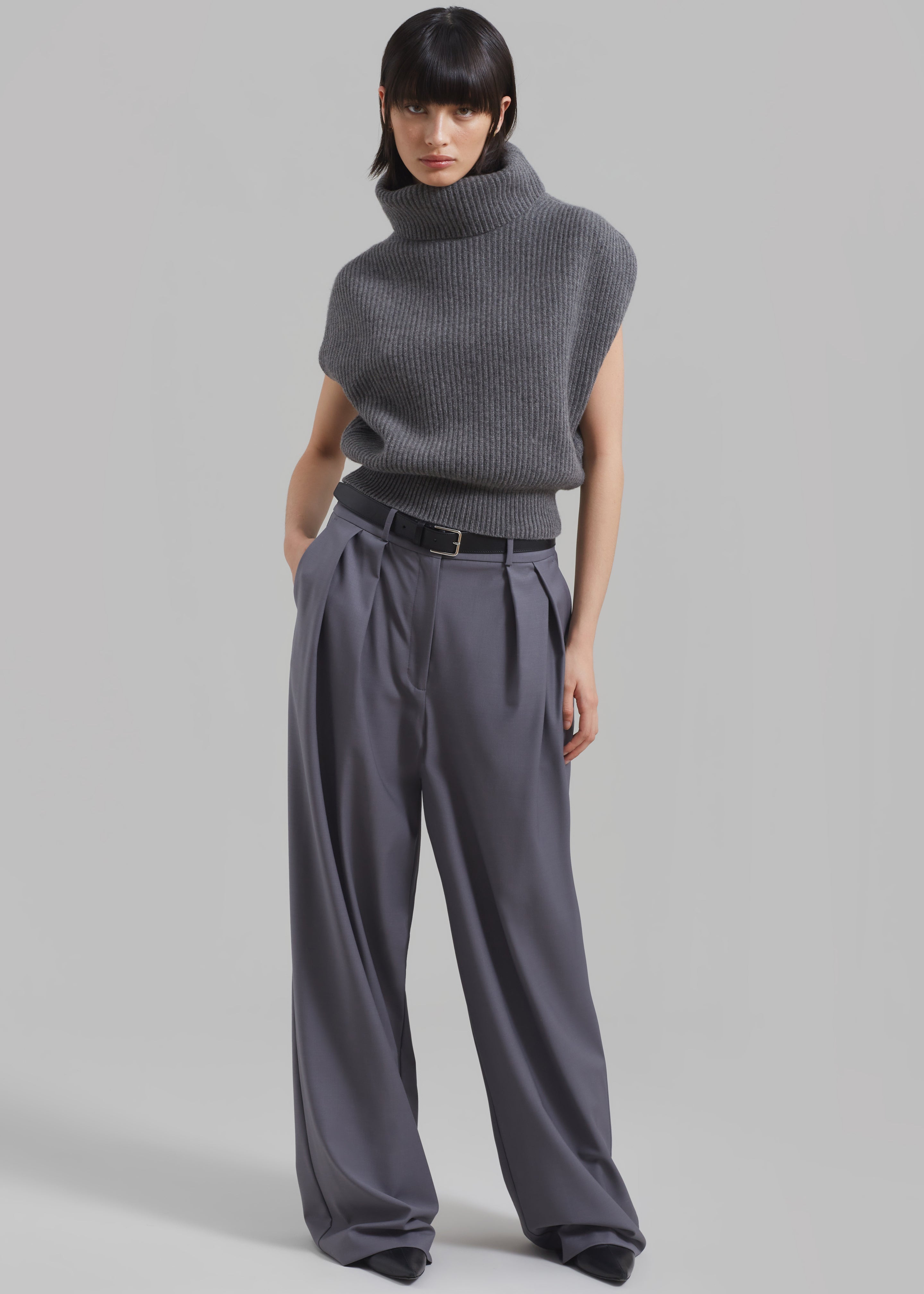 Ripley Pleated Trousers - Grey - 5