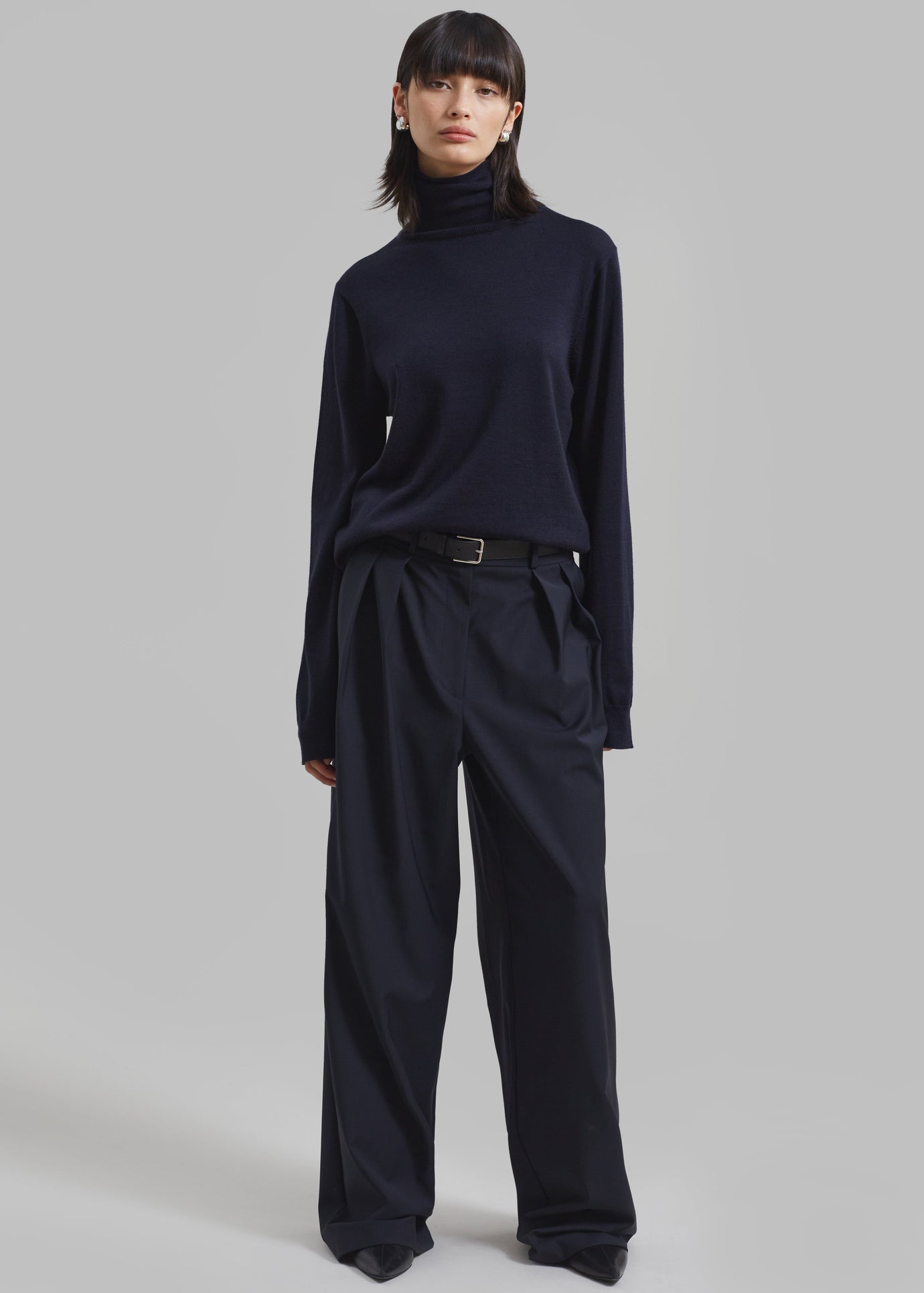Together Navy Pleated Palazzo Trousers